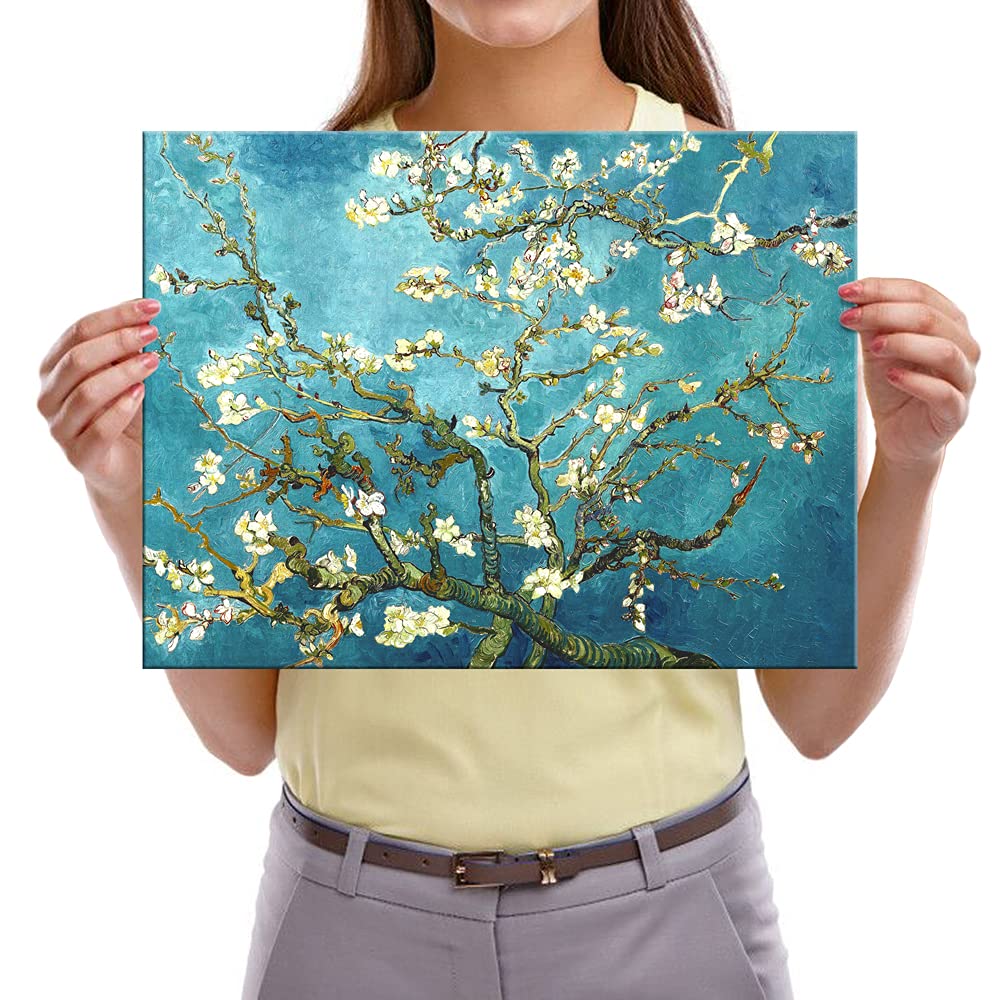Pyradecor Modern Almond Blossom Famous Oil Paintings Reproduction Canvas Prints by Van Gogh Floral Pictures on Canvas Wall Art for Bedroom Home Office Decorations
