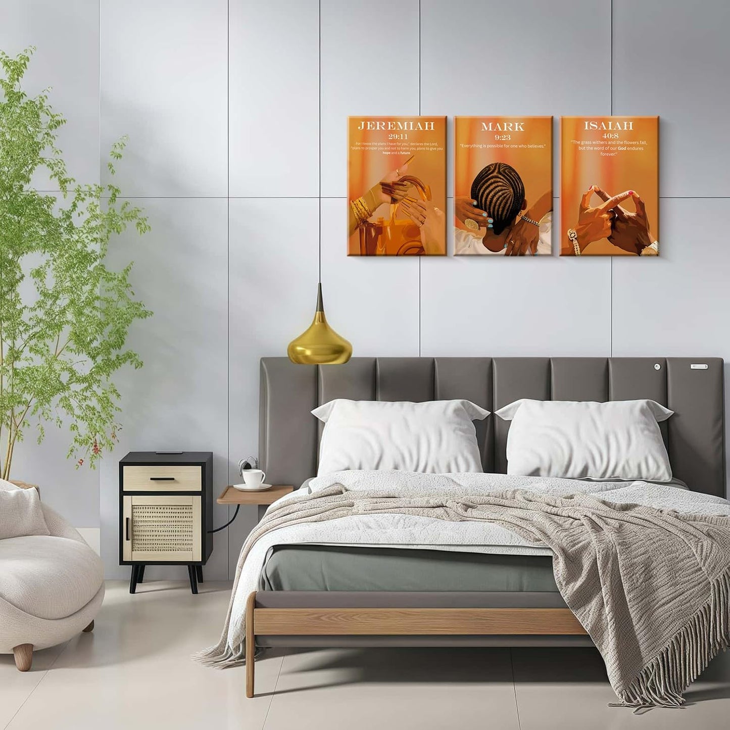 3Pcs Framed Black Women Christian Scripture Afrocentric Design Wall Art Decor Canvas Print Pictures Bible Verses Modern Artwork Poster Gallery Bedroom Living Room Office 12x16 Inch Ready to Hang
