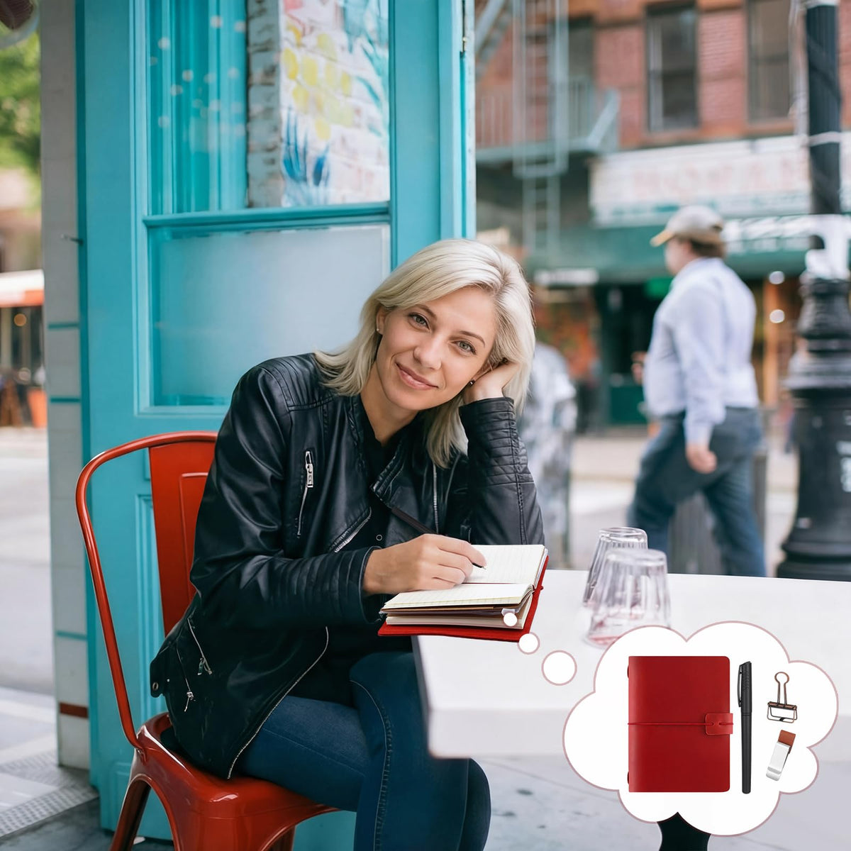 Thenshop Travelers Refillable Leather Journal Notebook Travel Diary Handmade Passport Travelers Journal for Men and Women with 3 Notebook Inserts, Pen Holder, Binder Clip(Wine Red,Passport Size)