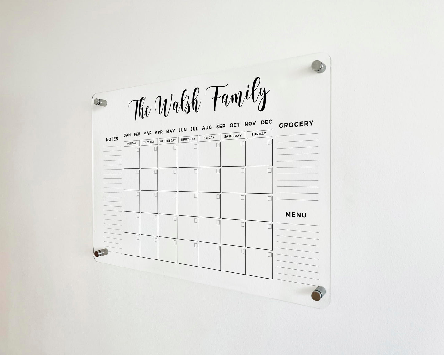 FAMILY NAME CALENDAR Personalized Acrylic Wall Calendar - Personalized Calendar 2026, Horizontal Wall Calendar, Monthly and Weekly Calendar, Housewarming Gift, Goals, To Do