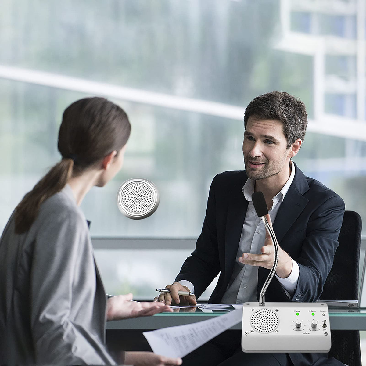 WWMFS Window Speaker System, Dual Way Window Microphone Intercom Speaker, Intercom System for Business, Home, Office, School, Counter, Bank and Station