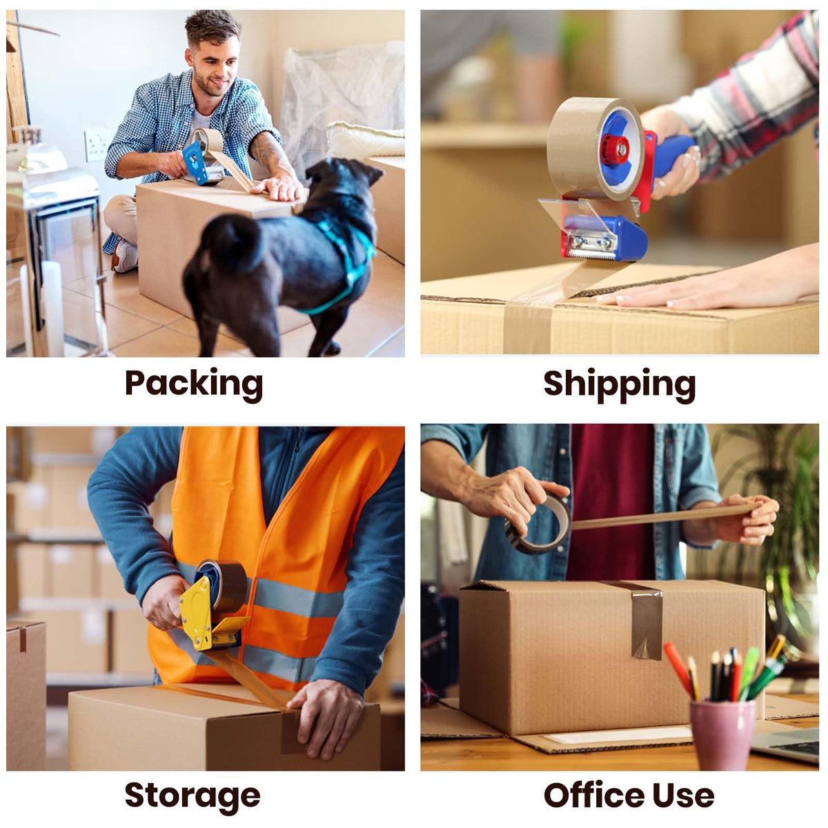 ADHES Brown Packing Tape with Dispenser, 1.88 Inch x 55 Yards, 12 Rolls Heavy Duty Shipping Tape for Moving Boxes, Packaging and Storage, Strong Adhesive
