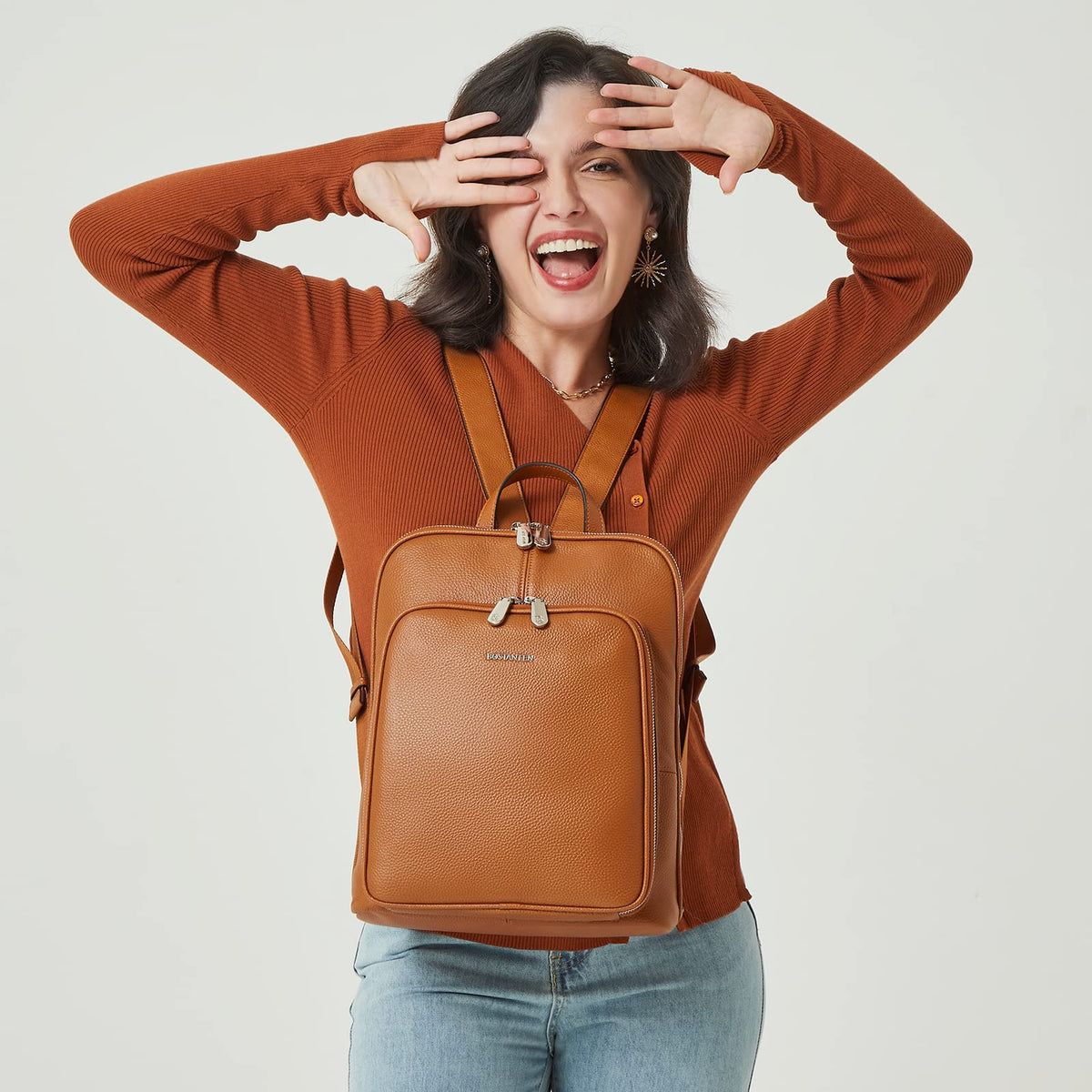 BOSTANTEN Genuine Leather Backpack Purse for Women Casual College Travel Bags Brown