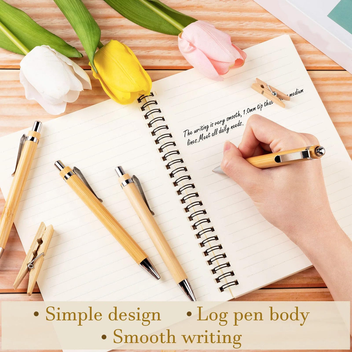 Leelosp 60 Pcs Bamboo Pen Retractable Ballpoint Pen Black Ink 1 mm Sustainable for Writing Office Products Wooden Bamboo Ballpoint for Journal Supplies Decorations