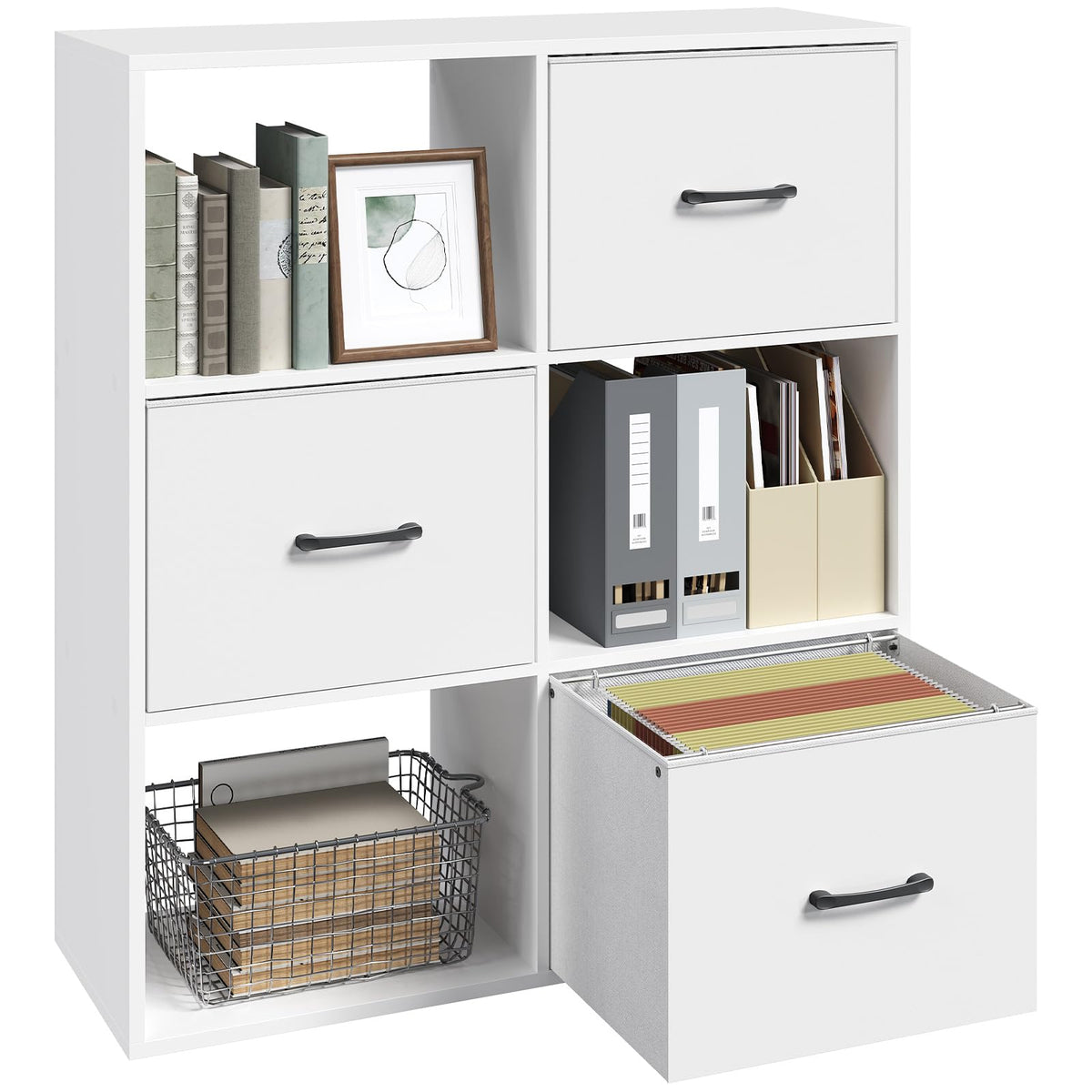MAHANCRIS 3 Drawer File Cabinet, lateral Filing Cabinet for Home Office, 3 Tier Bookshelf, Modern Office Storage with Printer Stand for A4/Letter Files, White FCWT9001