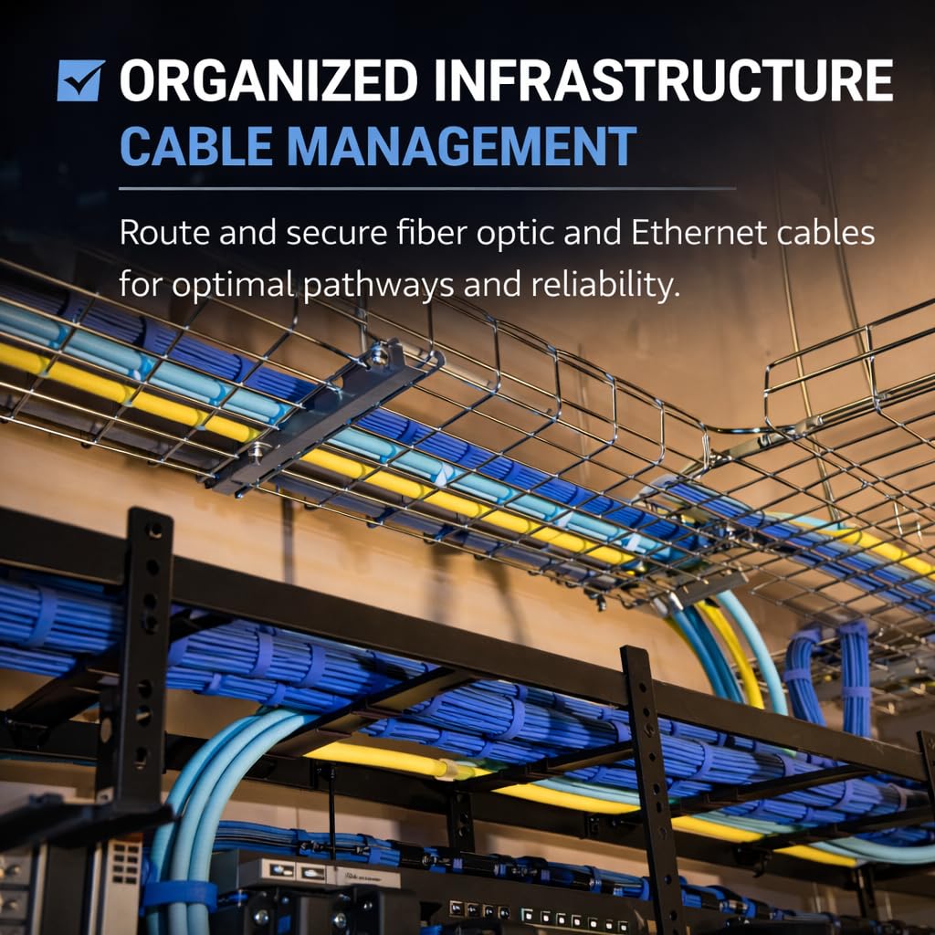 10 Self-gripping Rolls Designed for IDF, Server Racks & Data Centers | Structured Cabling | Cable Wrap for Fiber Optic Cable and Tenecom Cable System Installs (Black)