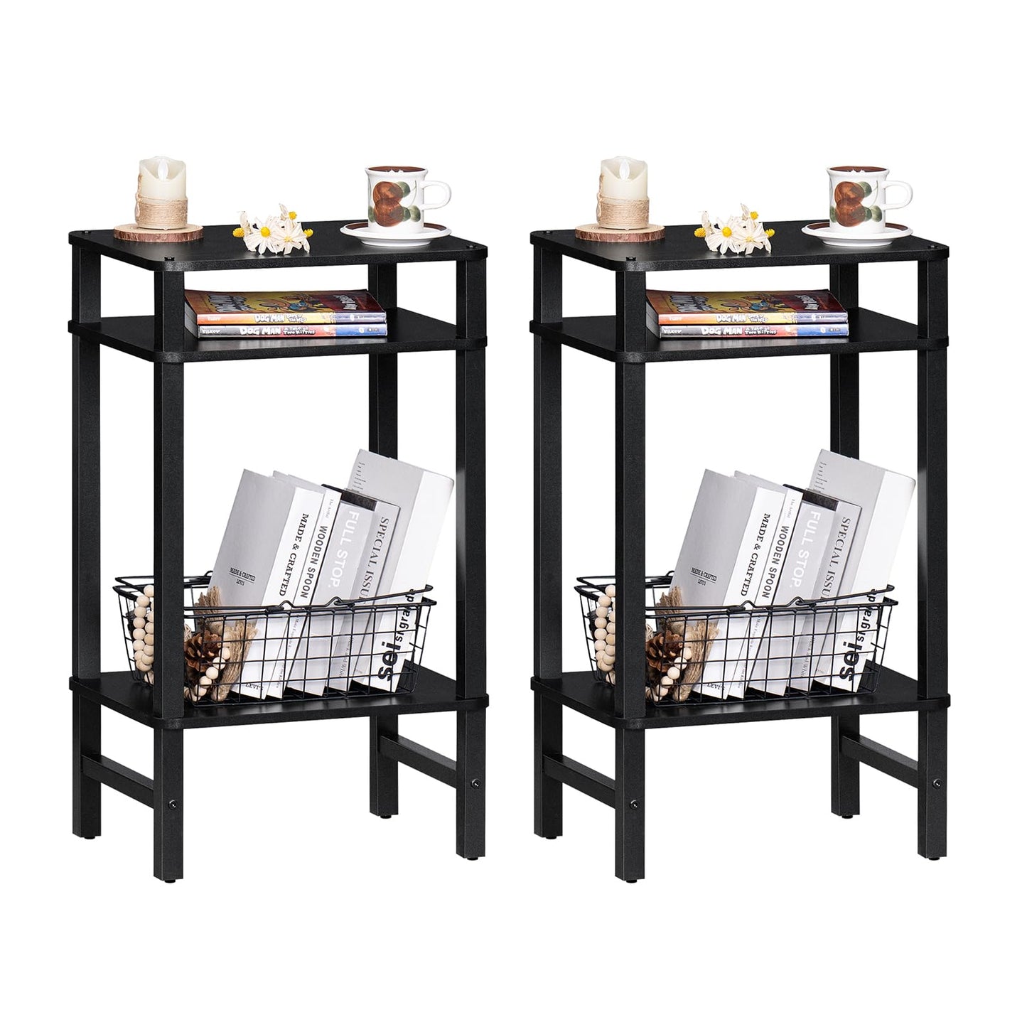 YUFAM Side Table End Table Tall Night Stand 3-Tier for Living Room Bedroom Bathroom Office Furniture Black