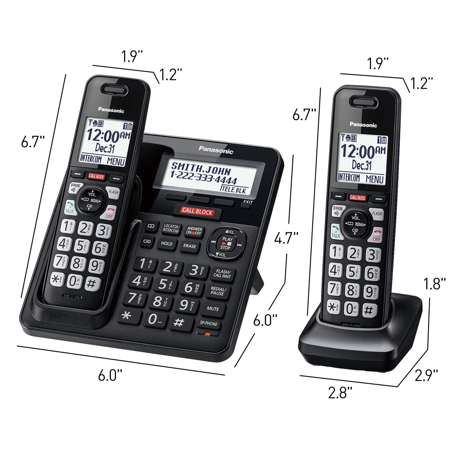 Panasonic Cordless Phone with Advanced Call Block, Link2Cell Bluetooth, One-Ring Scam Alert, and 2-Way Recording, Answering Machine, 4 Handsets - KX-TGF944B (Black)