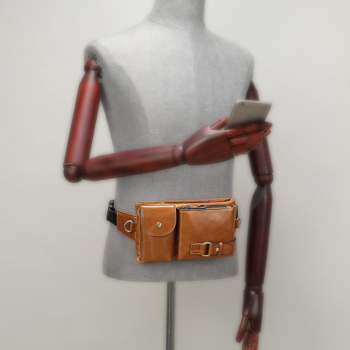NIUCUNZH Cowhide Waist Fanny Pack-Genuine Leather and Slim with Adjustable Waistband Brown