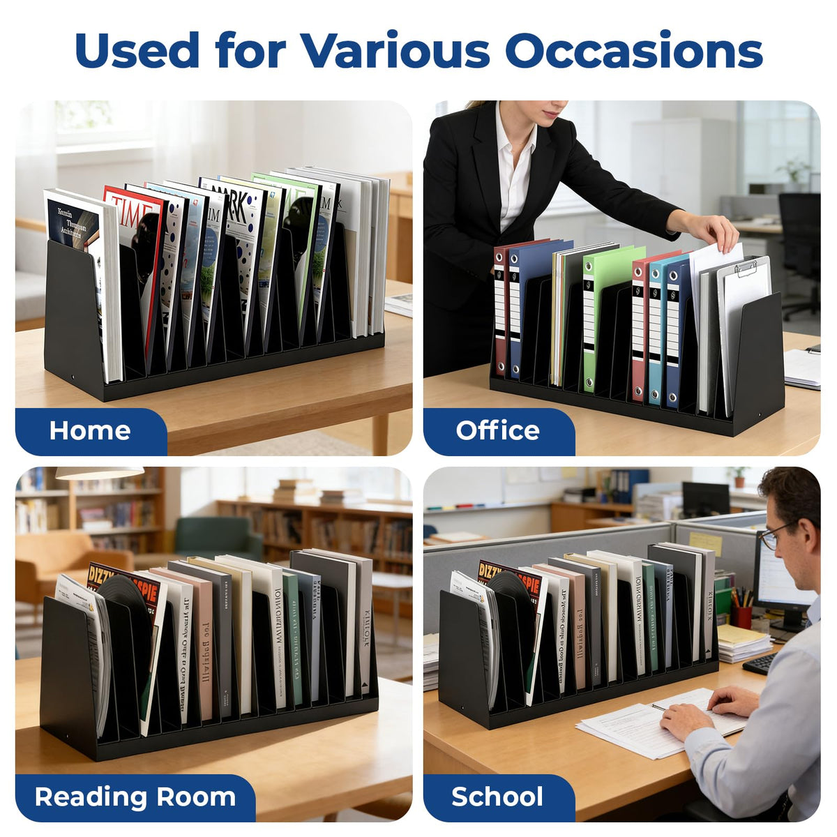 Inracity 2 Pack Vertical Metal Desk File Organizer, 15 Compartments Desktop Document Sorter & Mail Holder, Heavy-Duty Metal with Scratch & Chip-Resistant Finish for Office, Home, Classroom Use, Black