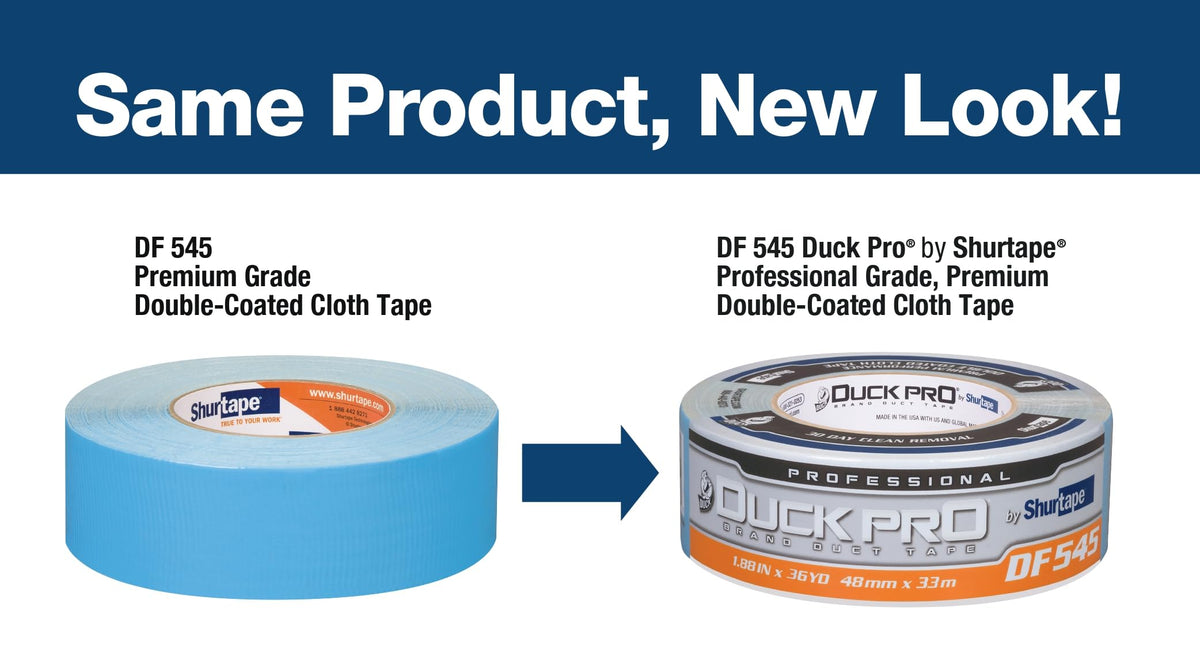 Shurtape DF 545 Double-Sided Carpet and Duct Tape, Sticks to Hardwood, Concrete, Tile and More, Natural with Blue Liner, 48mm x 33 Meters, 1 Roll (152496)