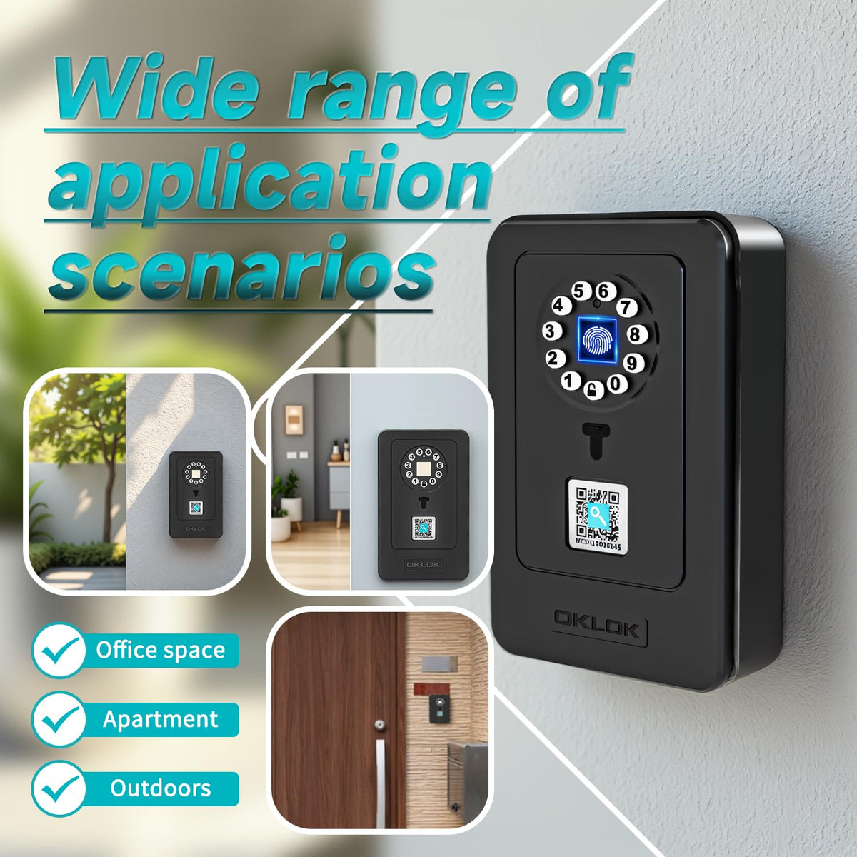 SFW New Smart Lock Boxes, Fingerprint Key Box Bluetooth Key Box with App Control & Passcode, Waterproof Wall Mounted & Door Hanging Security Lock Box (Fingerprint Unlock)