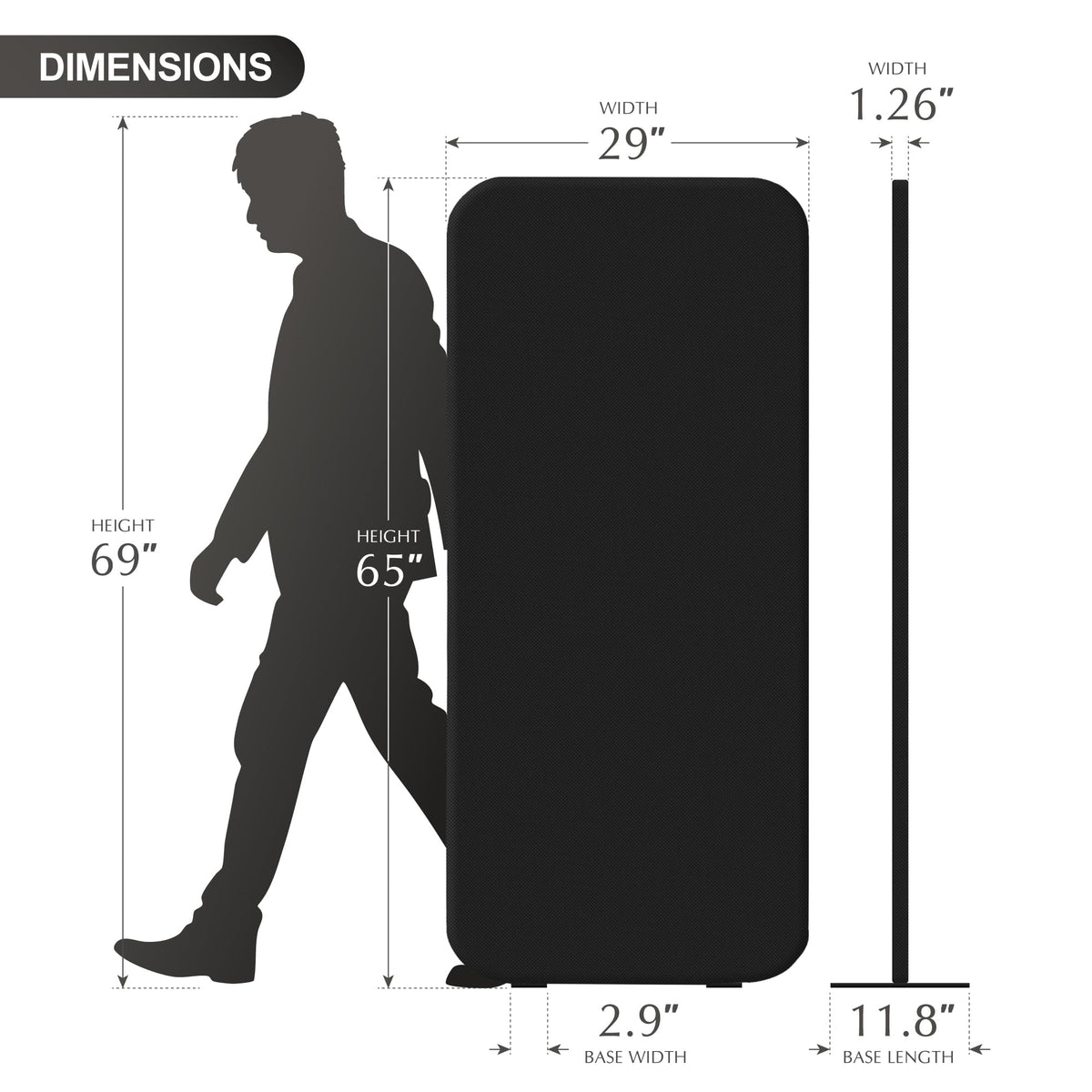 DECOLAB Room Partition Panel, Freestanding Portable Privacy Cubicle Partition for Offices, Classroom, Studio, Healthcare, Workspace, Scratch Resistance, 29"x65" Midnight