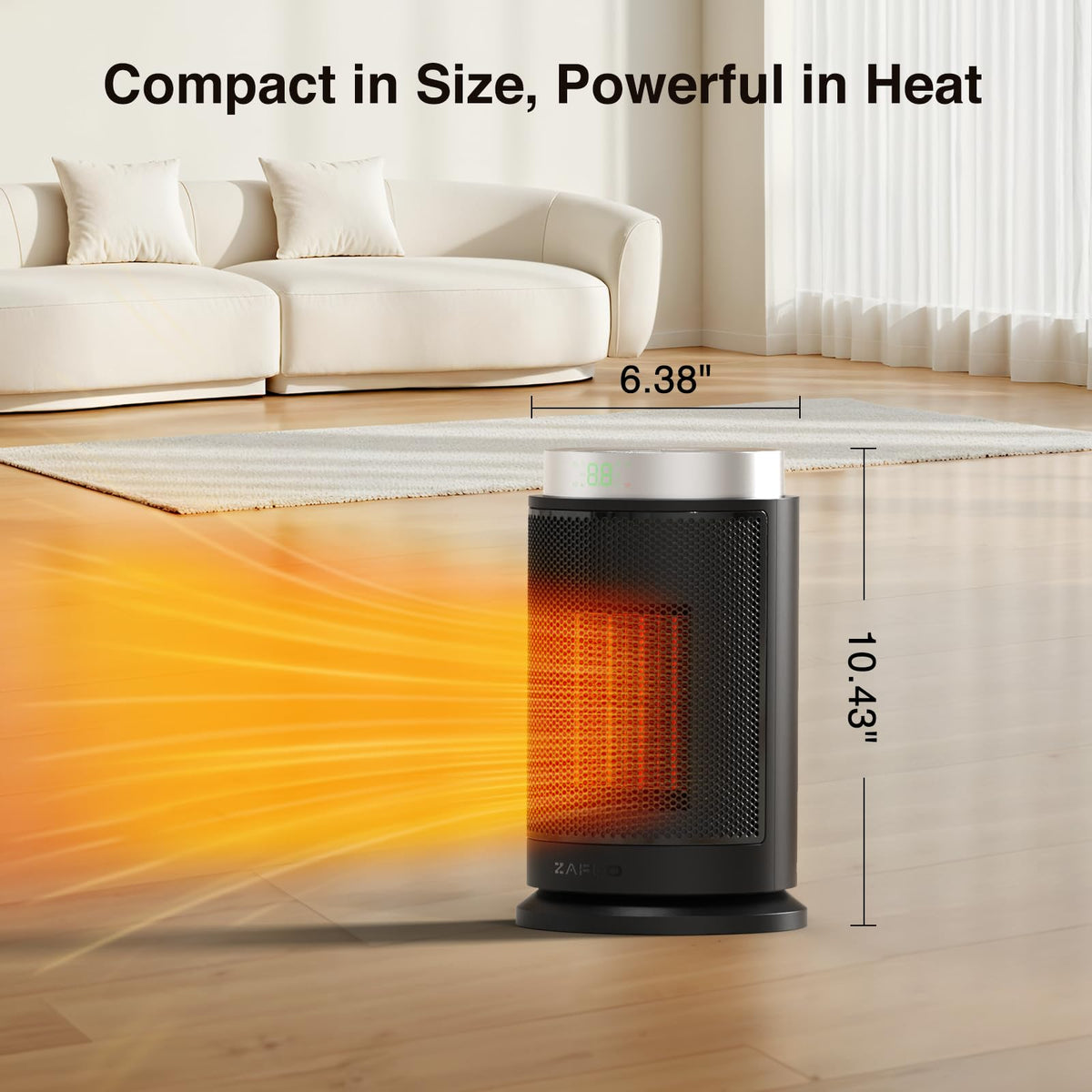 ZAFRO Space Heater, Ultra Quiet Portable Electric Heaters for Indoor Use with Thermostat, 1500W Large PTC Ceramic Fast & Wide-Angle Heat, Digital Display, 8 Safety, 5 Modes, 24H Timer for Office Home