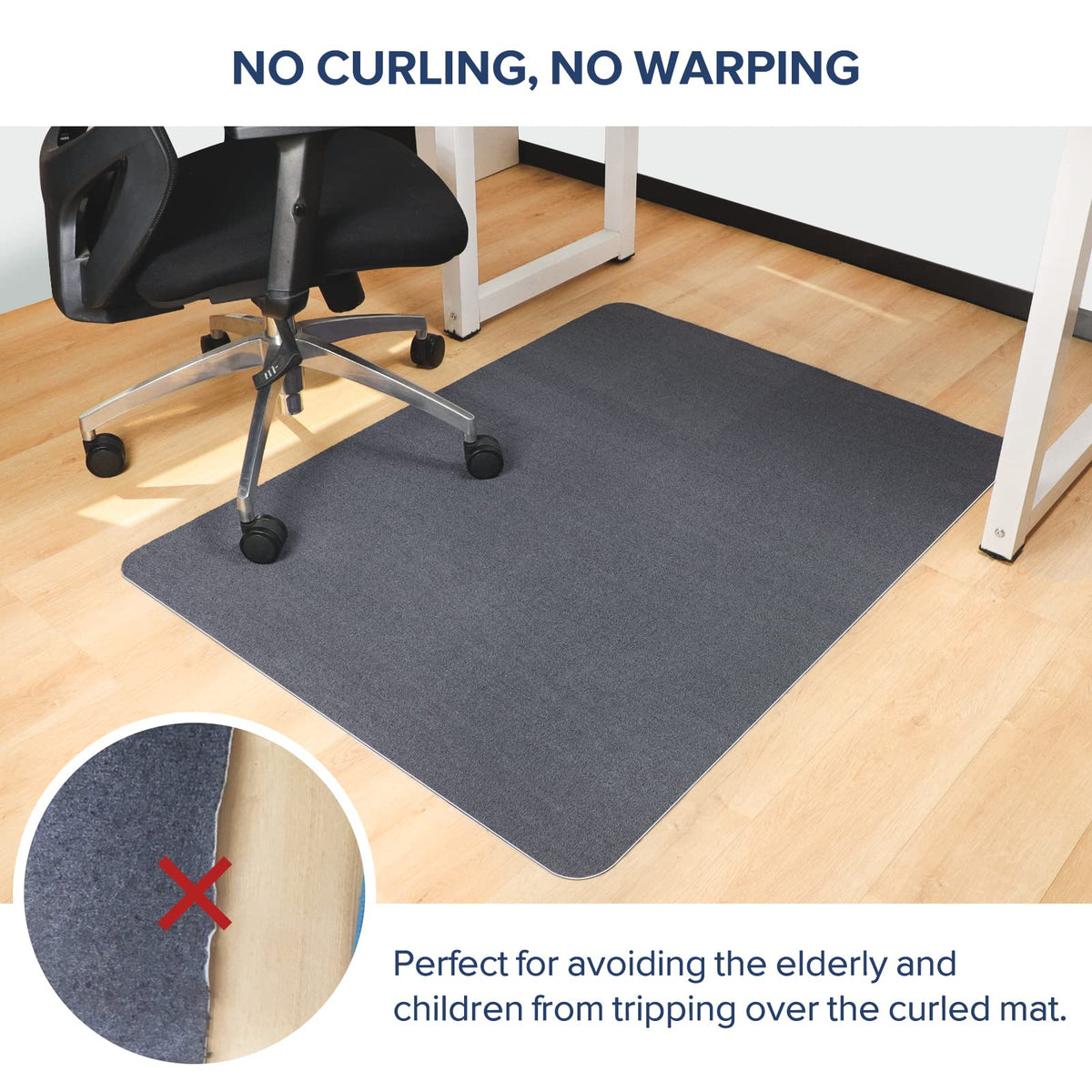 Chair Mat for Hard Floors, QQpony 1/6" Thick 63"x51" Office Chair Mat for Hardwood Floors, Premium Floor Protector Desk Rug for Home Office (Dark Grey)