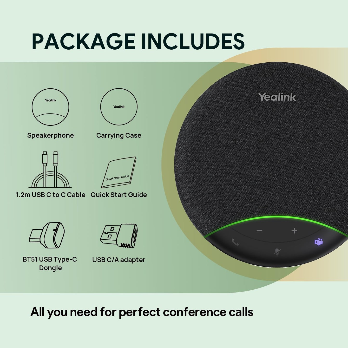 Yealink Sp92 Conference Speaker and Microphone with Bluetooth Dongle, Teams Certified, Noise Reduction, 20H Call Time USB Speakerphone for 4-6 People Meeting Room