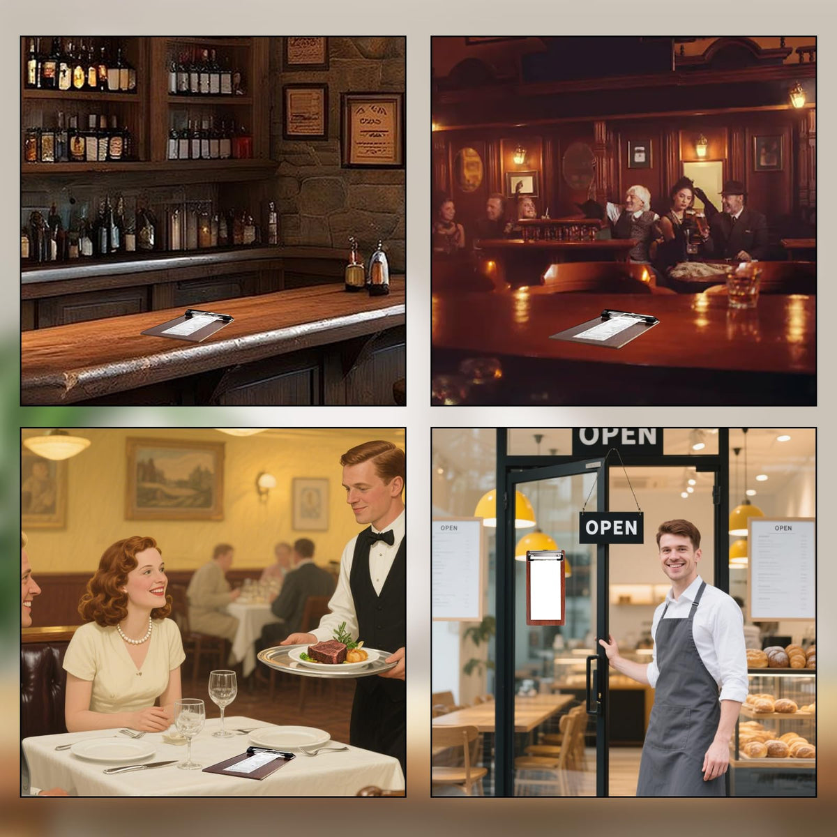CONEHOY 60 Pcs Mini Wood Clipboard Bulk 8 x 4 '' Check Presenters Clipboard Half Page Small Wooden Clip Receipt Menu Holder for Guest Waitress Restaurants (Coffee)