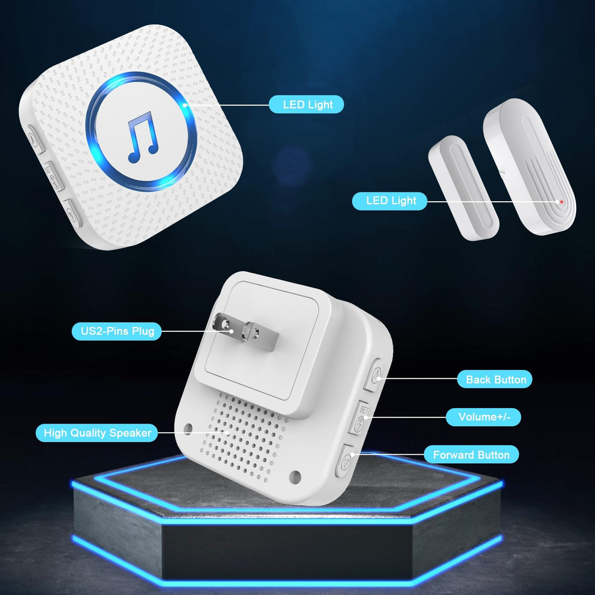 Door Chime,SanJie Wireless Door Sensor Chime When Door Opens,Door Entry Alarm Chime for Business/Home/Kids,500 FT Range,26 Chimes 5 Adjustable Volume, 2 Sensors + 1 Receivers