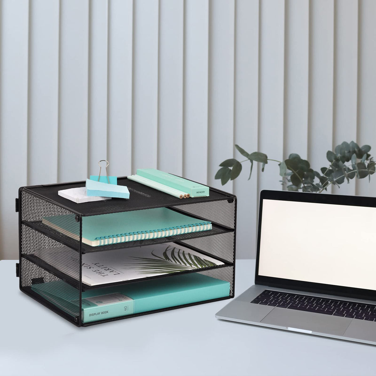 EASEPRES 3 Tier Mesh Desk Organizer Tray, File Paper Letter Folder Holder Desktop Paper Sorter Mail Organization Rack Storage Accessories, for Office Home School Classroom, Black