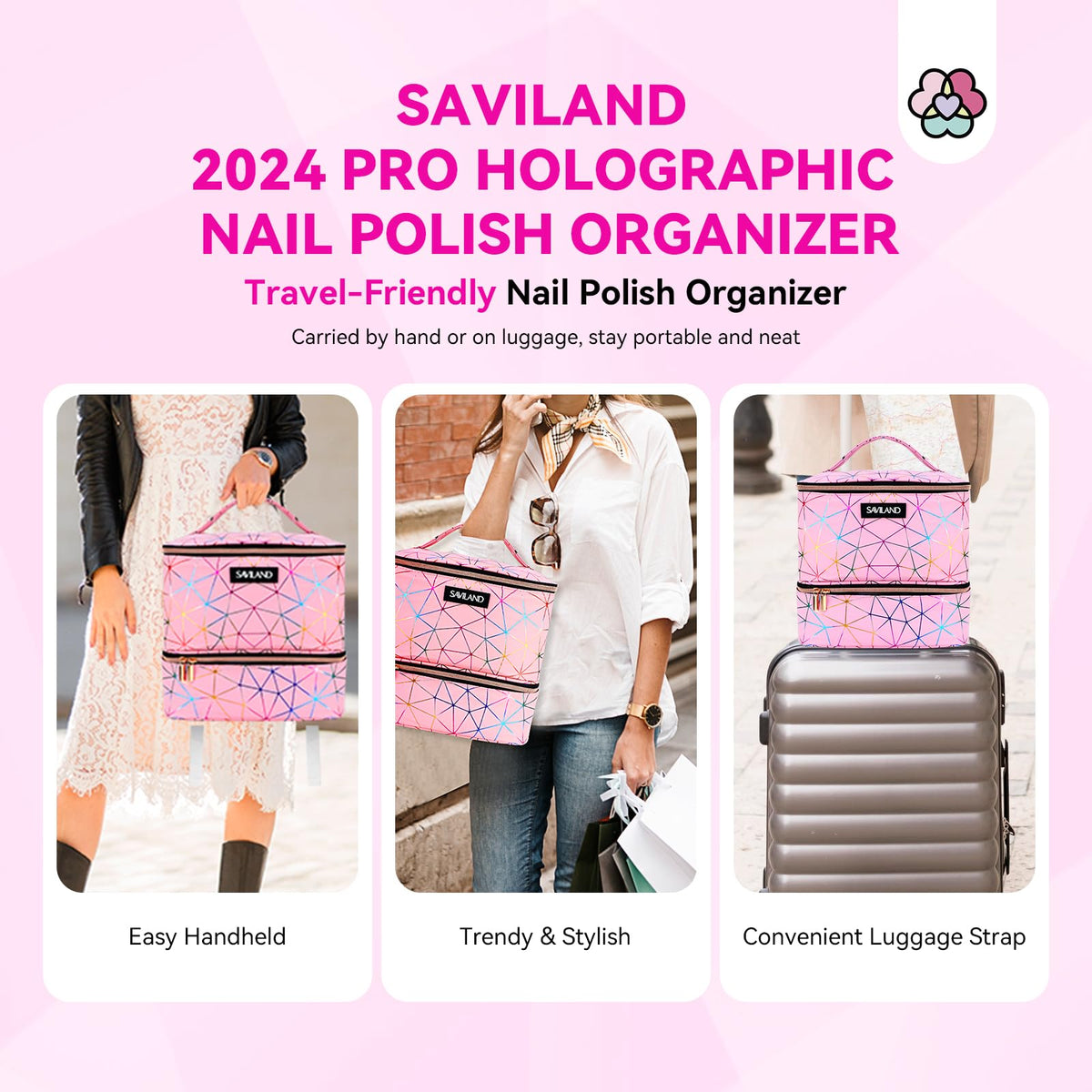 SAVILAND Nail Polish Organizer Bag: PU Leather Nail Polish Storage Organizer Holds 30 Bottles & Nail Lamp, Nail Polish Holder Travel Carrying Case Box Nail Tech Organizer Storage Bag for Nail Supplies