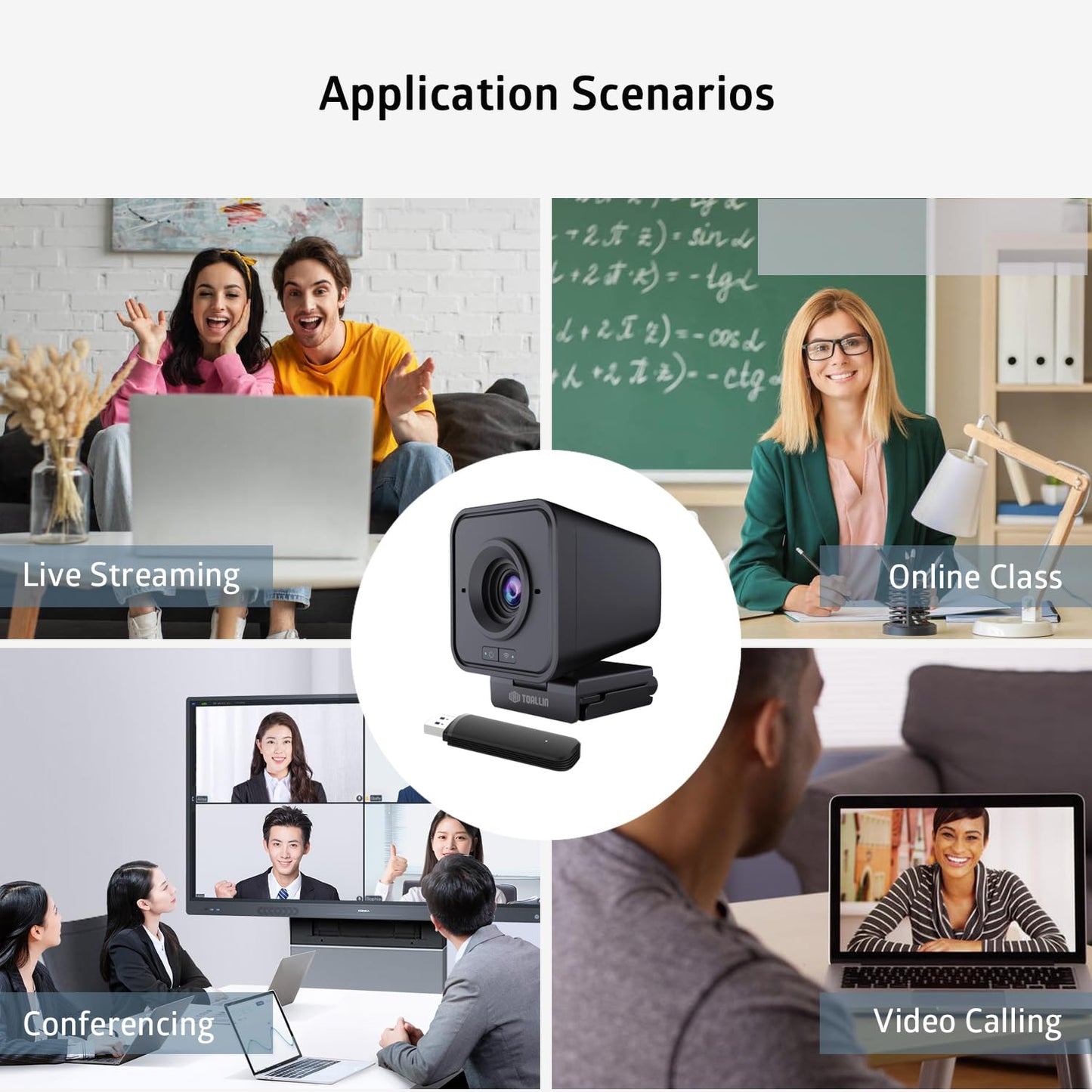 TOALLIN 1080P HD Wireless Webcam for PC, Built-in Noise-Canceling Microphone, Wireless Computer Camera for Video Conferencing, Live Streaming and Online Video Calls