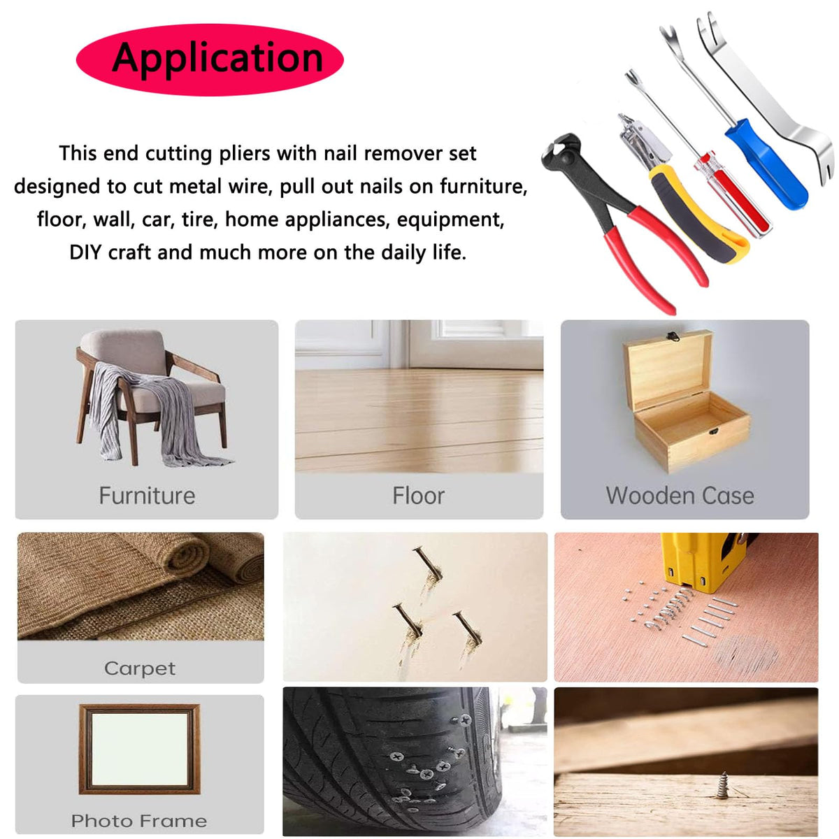 Upholstery Staple Remover Tack Puller Nail Remover Tool Set Nail Puller Plier, Staple Puller, Tack Lifter, Fastener Remover, for Furniture Floor Wall Wooden Case Car Photo Frame (5 pcs)