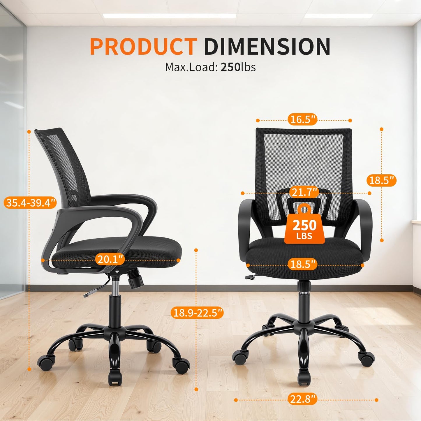 BestOffice Office Chair Ergonomic Cheap Desk Chair Mesh Computer Chair Lumbar Support Modern Executive Adjustable Stool Rolling Swivel Chair for Back Pain (Black)
