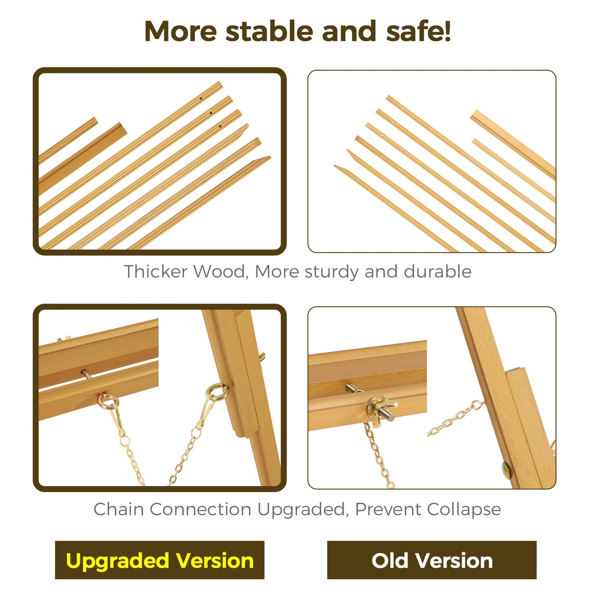 VISWIN Upgraded 63" Gold Wooden Easel Stand for Sign, Tripod Easel for Wedding Sign Stand, Welcome Board, Poster, Picture, Canvas Art Easel Floor with Tray for Display & Painting