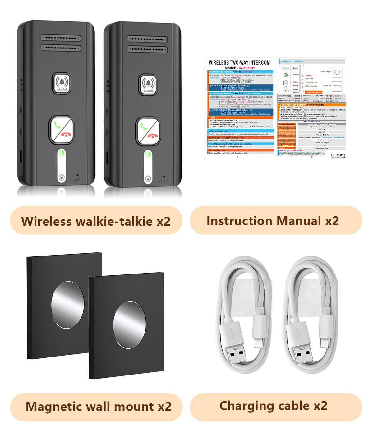 Intercoms Wireless for Home, 2 Way Audio Hands-Free Wireless Intercom System, 1600ft Long Range, 3 Ringtones 5 Volume Levels (Black)