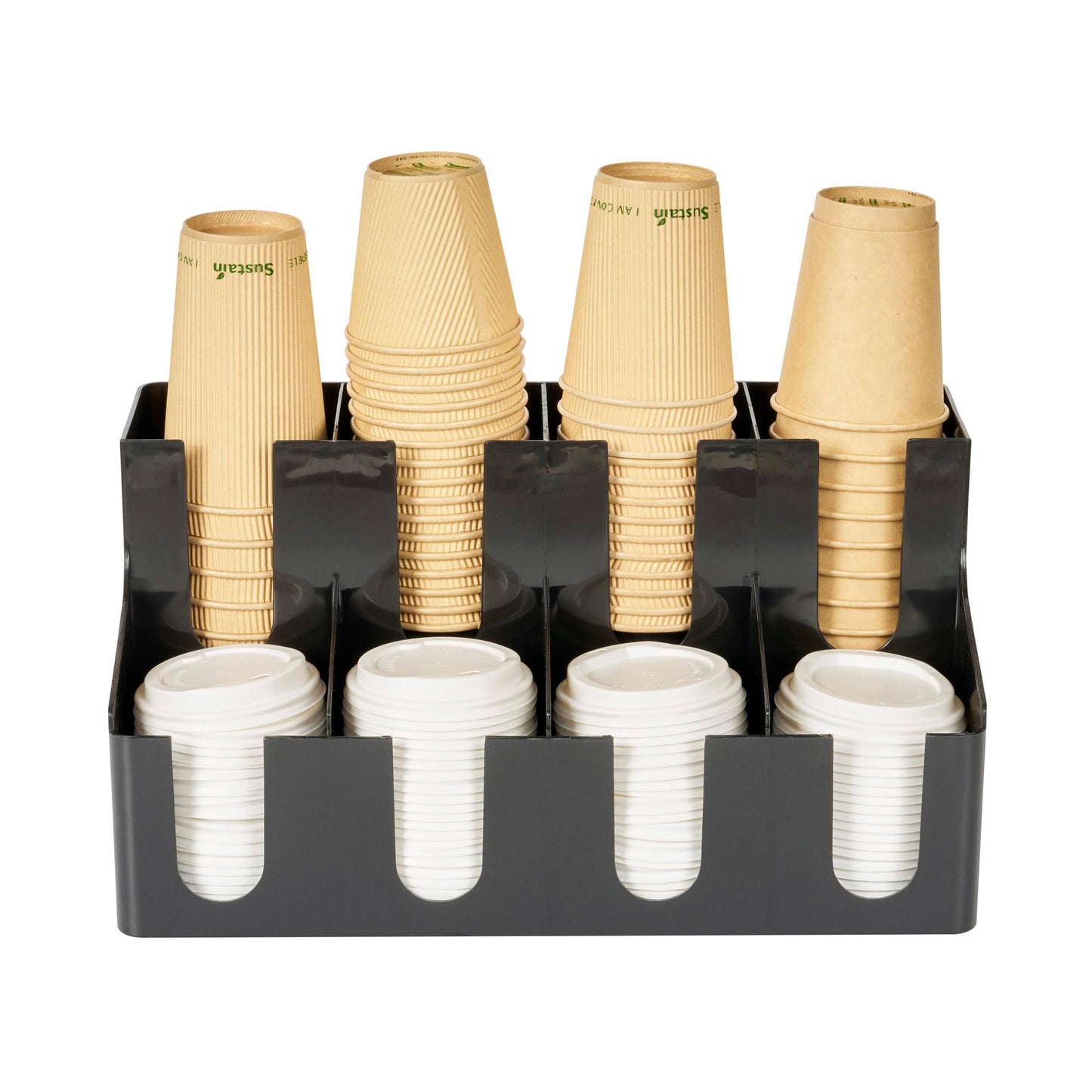 Restaurantware Restpresso Coffee Bar Organizer, 1 Count Durable 8 Compartments, Compact Size, Black Plastic Tabletop Coffee Supplies Organizer For Homes, Office Spaces, Breakrooms, and Lounges