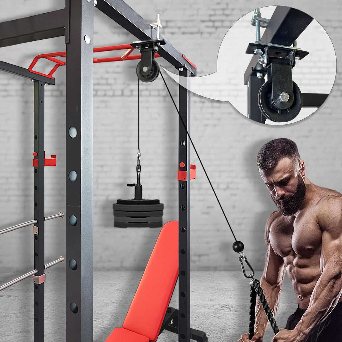 Upgraded Cable Pulley System Gym, LAT Pull Down Machine for Home Gym Equipment, Weight Pulley System for Cable Machine, LAT Pulley System Gym for Strength Training Power Cages, Power Racks (Style 3)
