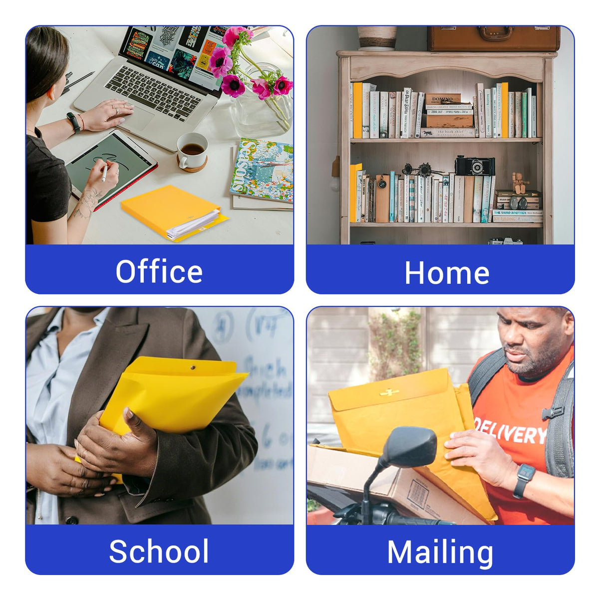 50 Pack Expandable 9x12 Manilla Envelopes with Clasp and Gummed Seal, Goefun 180 GSM Heavyweight Large Yellow Manilla Envelopes 8.5 x 11 for Documents, for Home, Business, School Use