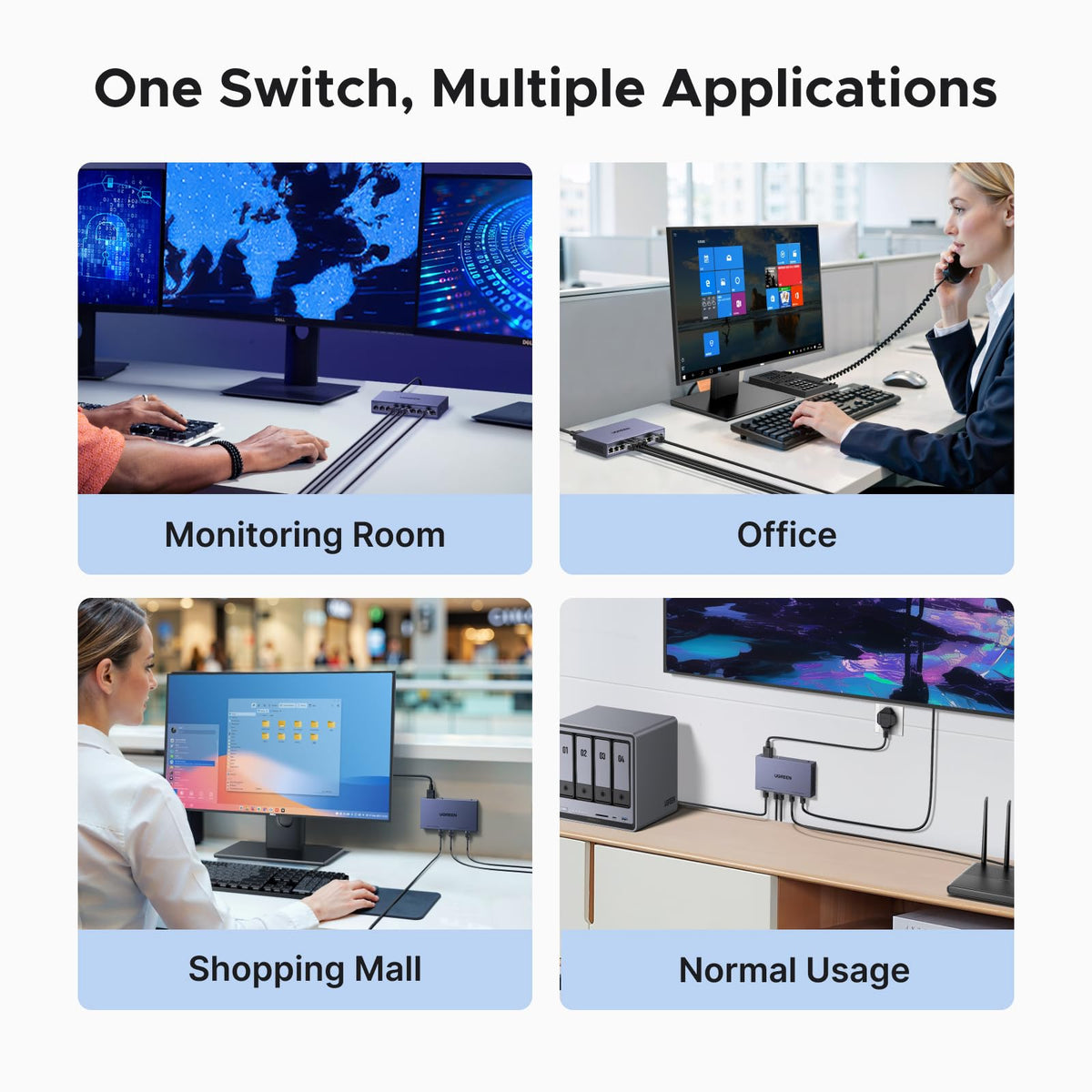UGREEN Ethernet Switch, 10-Port PoE Switch, 8 PoE+@60W + 2 Gigabit Uplink, Plug & Play, Standard/Port Isolation(VLAN)/Extend Mode, PoE Auto Recovery, Metal Unmanaged Network Hub for Security Camera