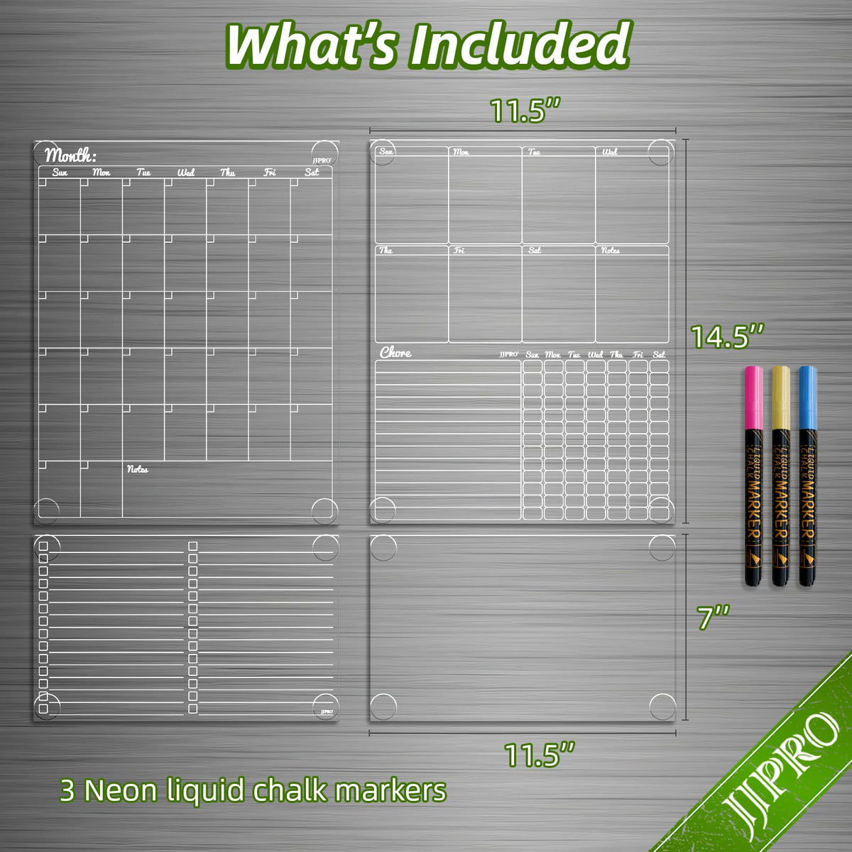 JJPRO Non-Magnetic Dry Erase Calendar - Monthly & Weekly Chart, List & Blank Board for Smooth Surfaces. Clear Reusable Calendar Sticks to Fridge, Cabinet, Door & Glass