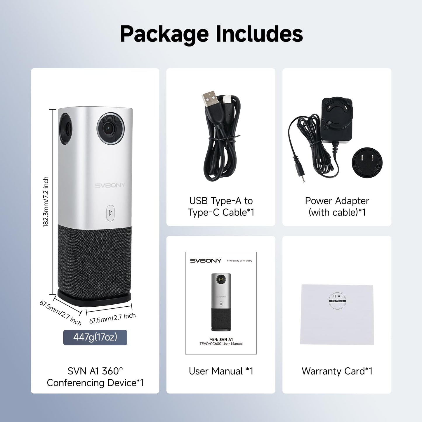 SVBONY SVN A1 360 Camera for Conference Room, 5MP 1080P HD Webcam with AI Driven Speaker Tracking,16.5 FT Mic Pickup, Noise Cancellation,Plug & Play, Compatible with Zoom/Teams/Meet for Small Meeting