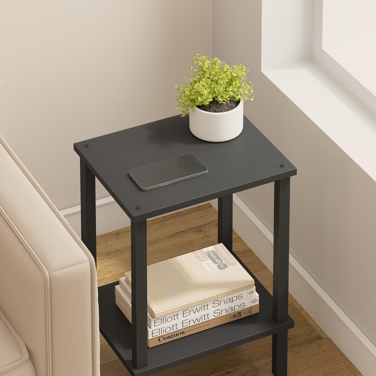 TUTOTAK End Table, Set of 2, Side Table, Nightstand, 2-Tier Storage Shelf, Sofa Table for Small Space, Living Room, Bed Room TB01BK035