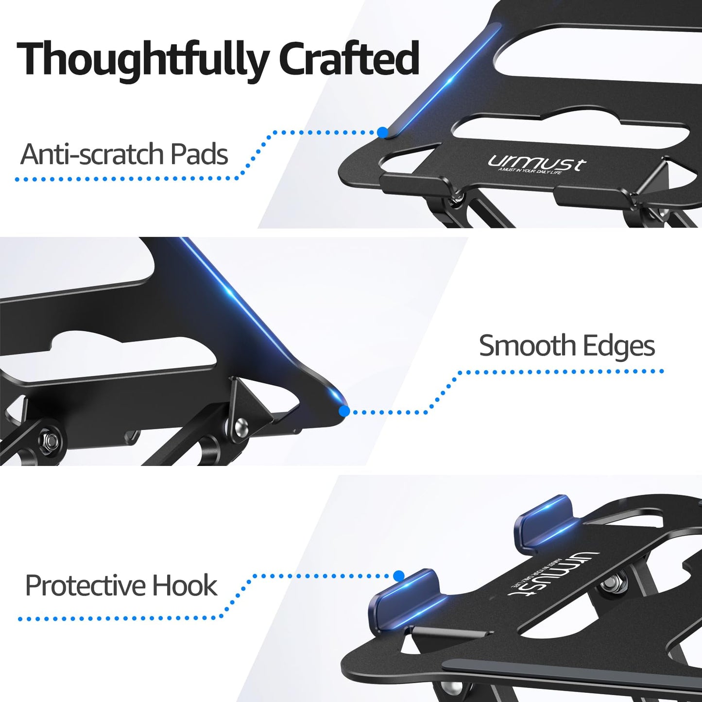 Urmust Laptop Notebook Stand Holder Adjustable Laptop Stand Portable Computer Riser Compatible with MacBook Air Pro HP Dell XPS Lenovo All Laptops 10-15.6"(Black)