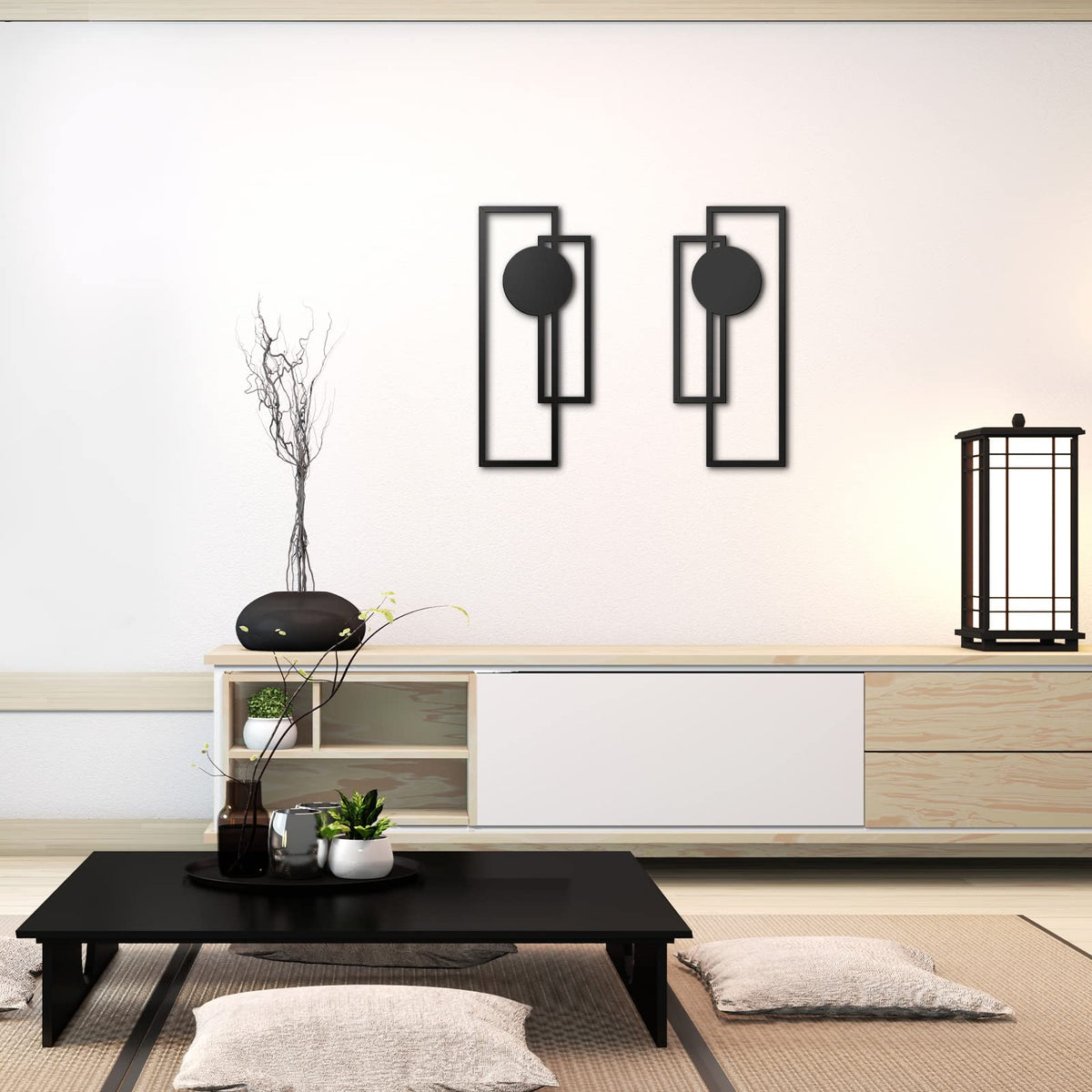 Peryiter 2 Pcs Small Metal Abstract Wall Art, 15.7 Metal Minimalist Wall Decor Single Line Art Vertical Hanging Sculptures Geometric Modern Hanging for Living Room Bathroom(Rectangular)