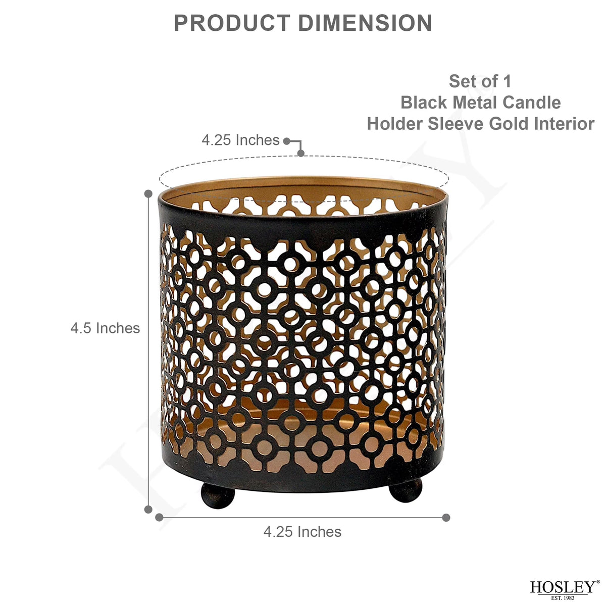 Hosley 4.5" Black Metal Candle Holder Sleeve Gold Interior for Tealights & Votive Candles Decorative Lantern for Home Décor, Weddings, Meditation, & Events