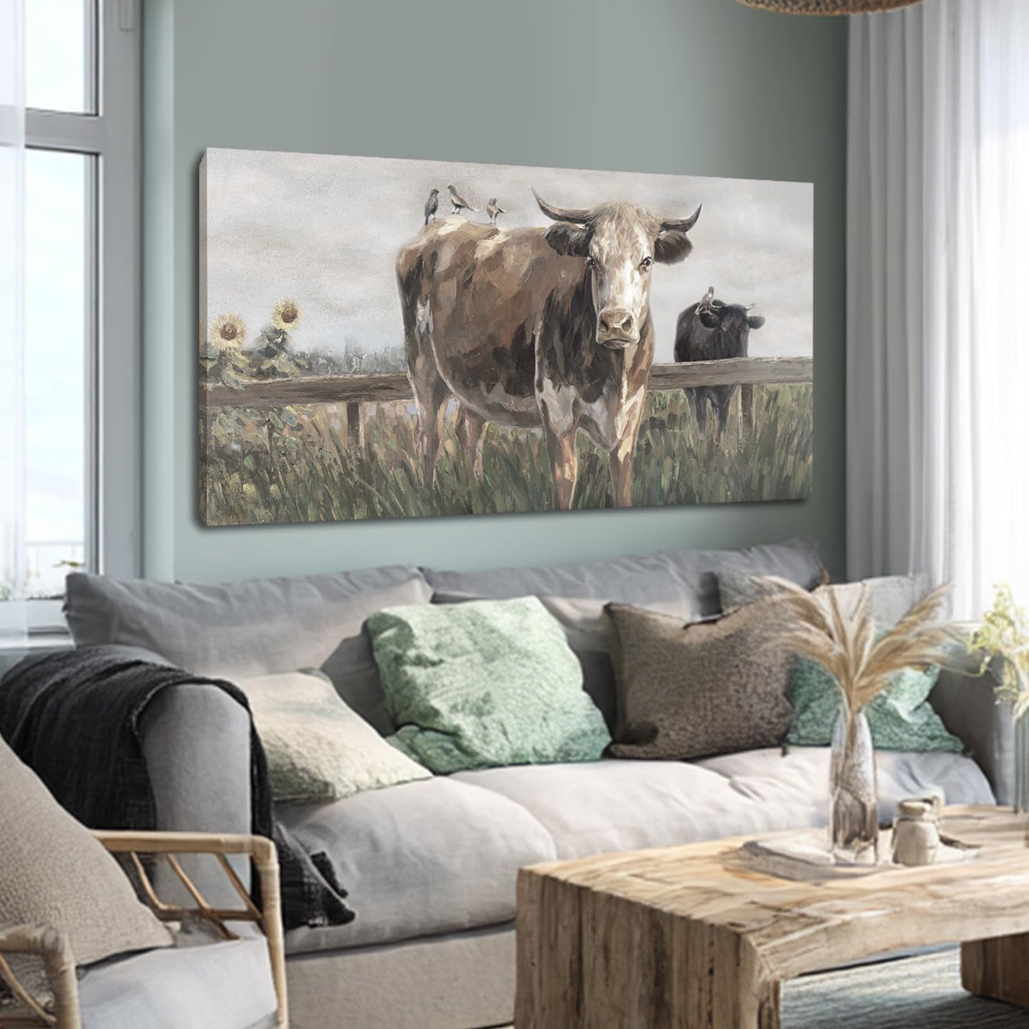 Visual Art Decor Cow Decor black and brow Canvas Print Animal Artwork for livingroom,bedroom,office 40x20 inches