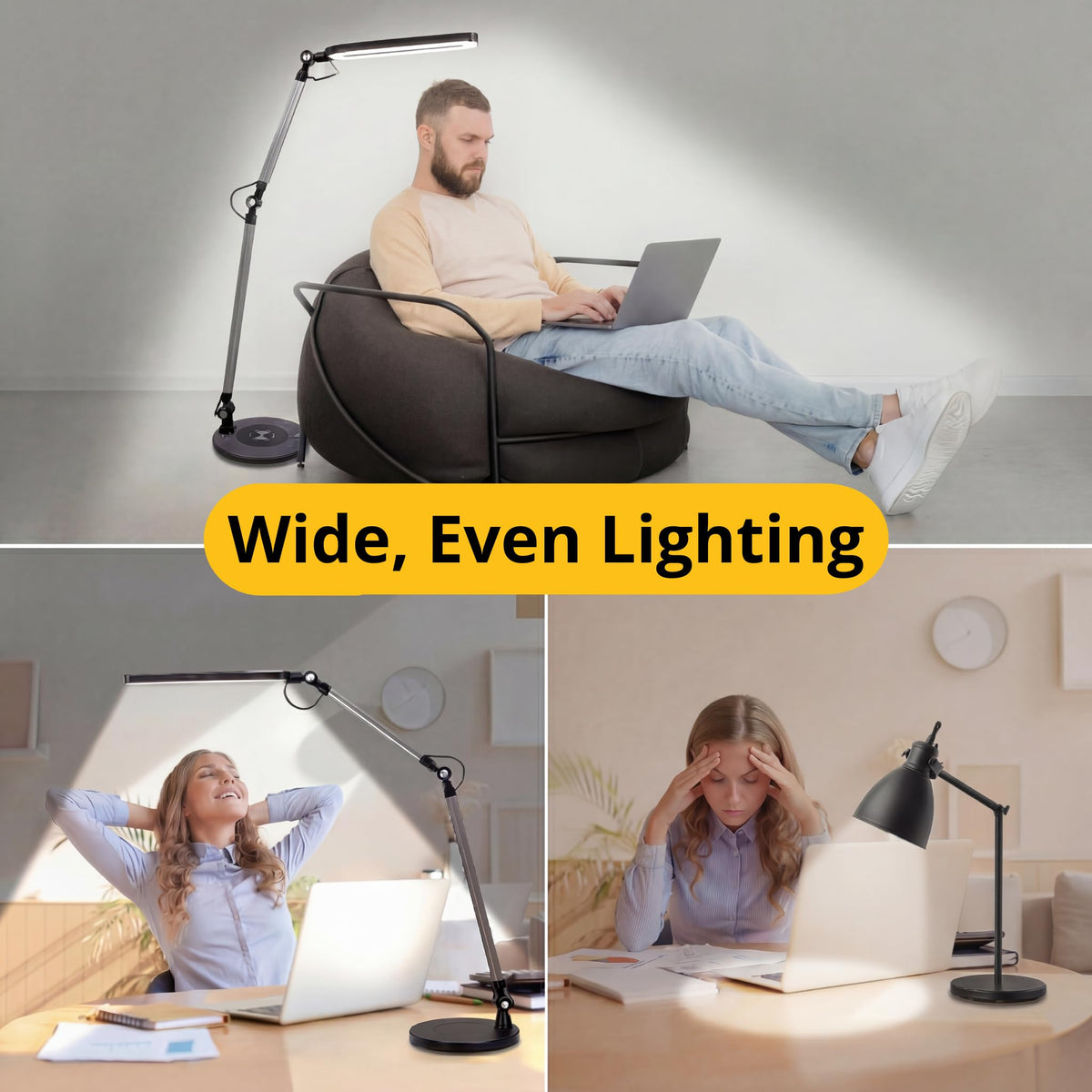 OTUS LED Architect Desk Lamp for Home Office with Wireless Charger, Adjustable Swing Arm, 32 in Tall, 11.8 in Panel, 3 Color Modes, 12 Dimmable Levels, Eye-Caring for Reading, Study, Video Calls