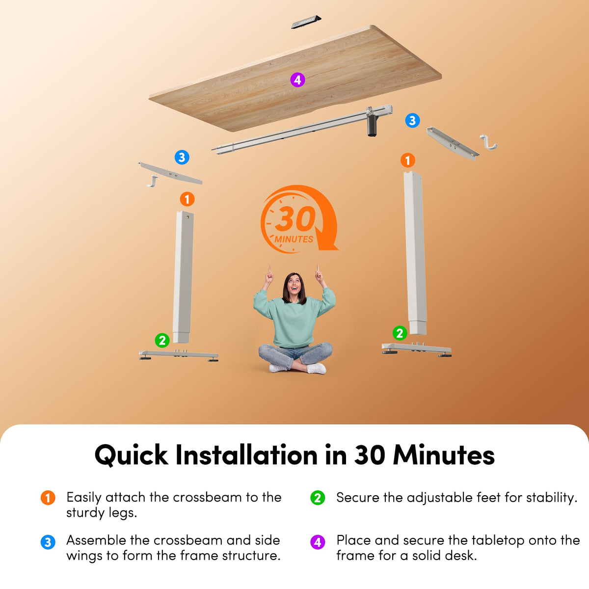 FEZIBO Standing Desk, 48 × 24 Inches Electric Height Adjustable, Sit and Stand Up, Computer Office Desk with Splice Board, White Frame/Maple TOP