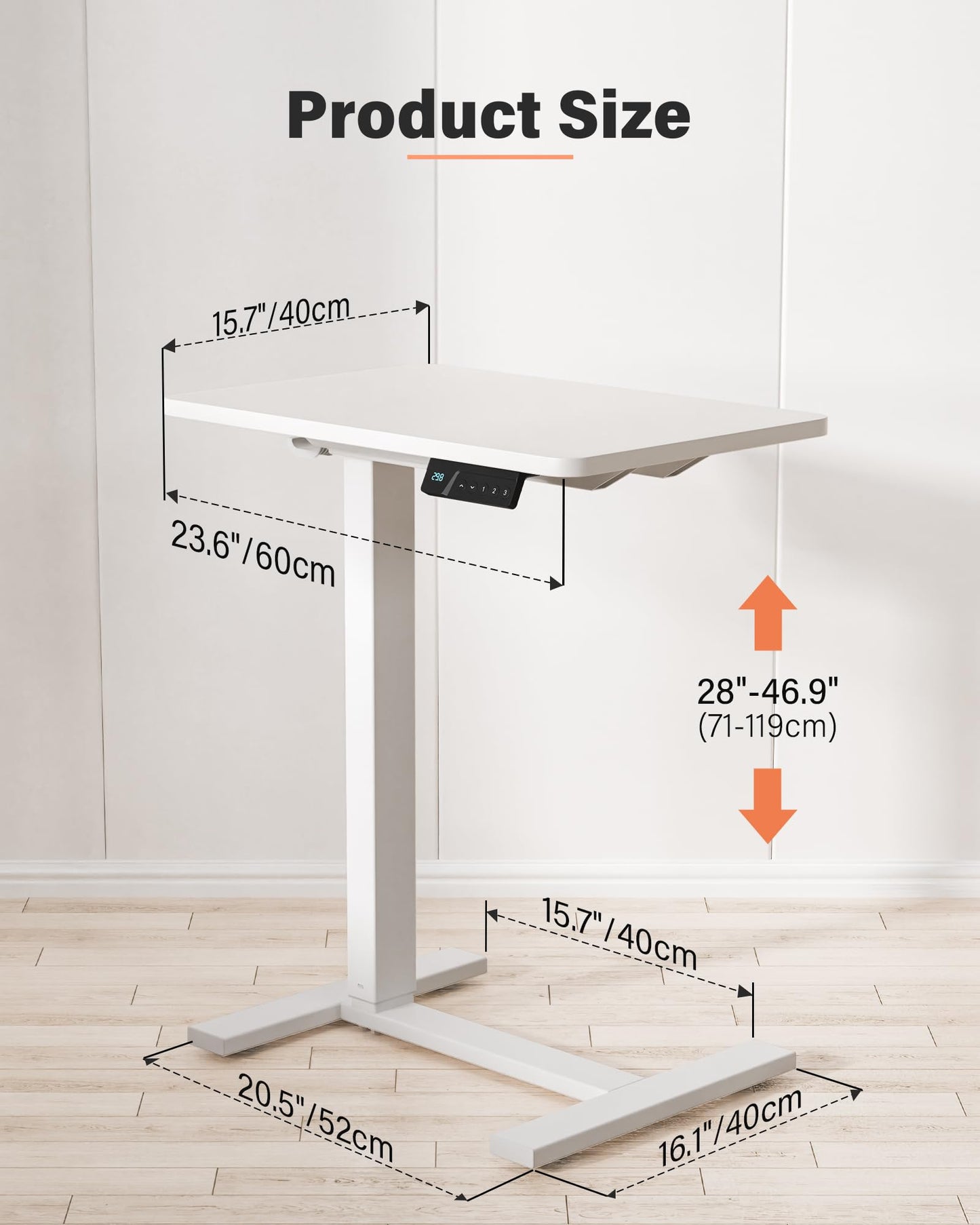 FiCiHi Small Electric Standing Desk - Adjustable Height Bedside Laptop Table with Wheels, Mobile, Portable Rolling Computer Workstation Sit Stand Table for Home Office, Sofa, Couch Use (24x16, White)