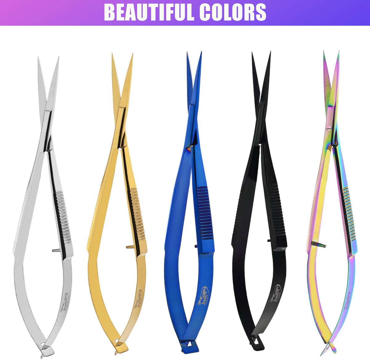 Cross Edge Spring Scissors 5 Inch straight Stainless Steel Precision Eyebrow & Eyelash Shaping & Trimming Scissor, Snips Squeeze, Embroidery & Knitting Micro Tip Craft (Blue)