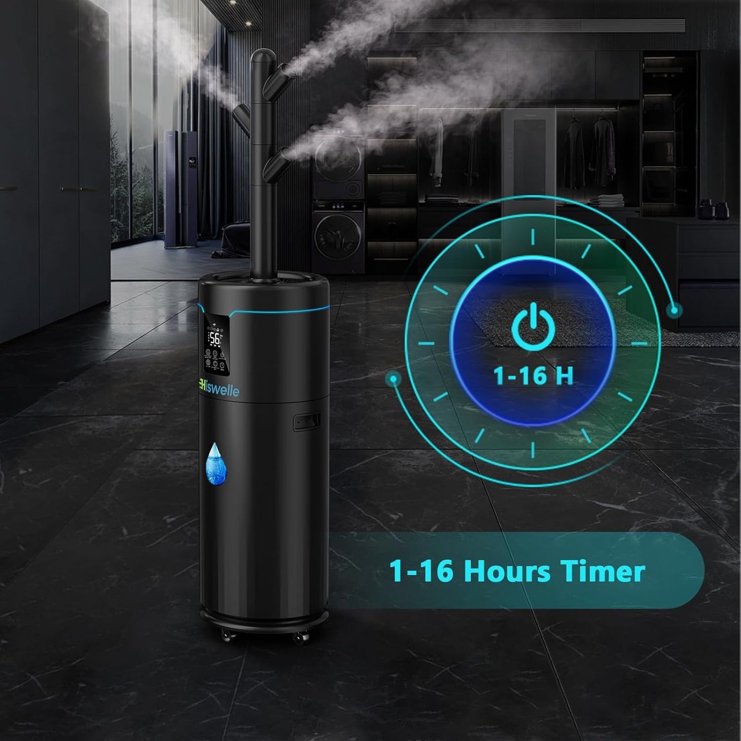 Hiswelle Large Humidifiers for Bedroom, 4.5 Gal Cool Mist Humidifier for Large Room Whole House with Remote Control, 800mL/h Output, 48H Runtime, Auto Humidistat, Wheels, Timer, Essential Oil Tray