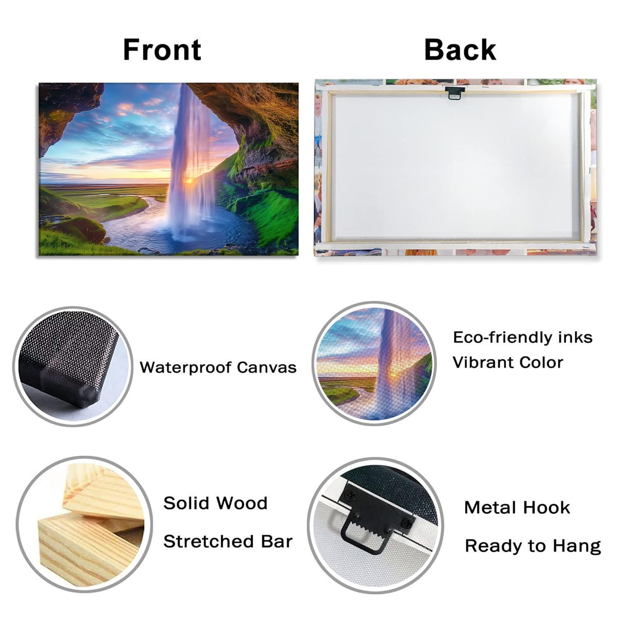 Landscape Canvas Wall Art Waterfall Pool at Sunset Picture Nature Scenery Painting Rustic Landscape Prints for Living Room Bedroom Bathroom Home Office Decor Framed(Nature-7,12.00"x18.00")