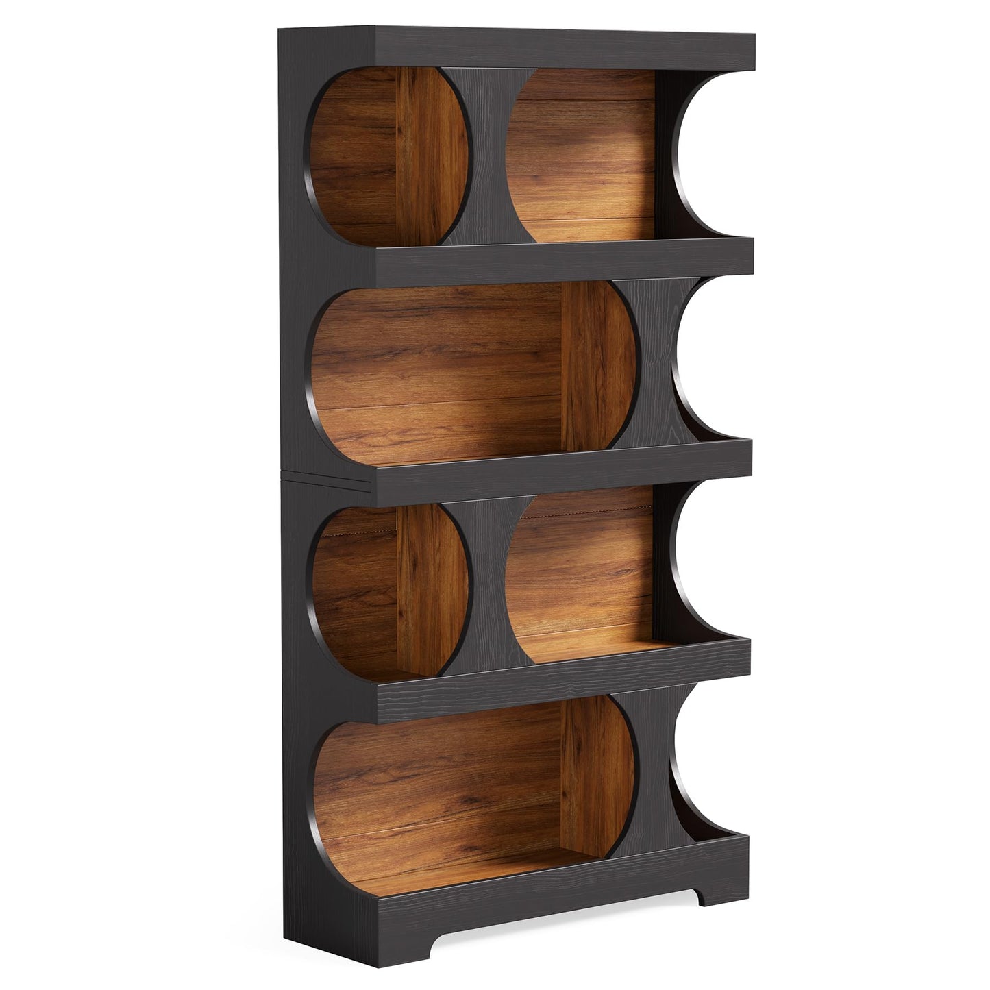 LITTLE TREE 4-Tier Large Bookshelf, 70.8-Inch Tall Bookcase with Storage Shelves, All Wooden Modern Display Rack, Black Open Book Shelf for Living Room, Bedroom, Office