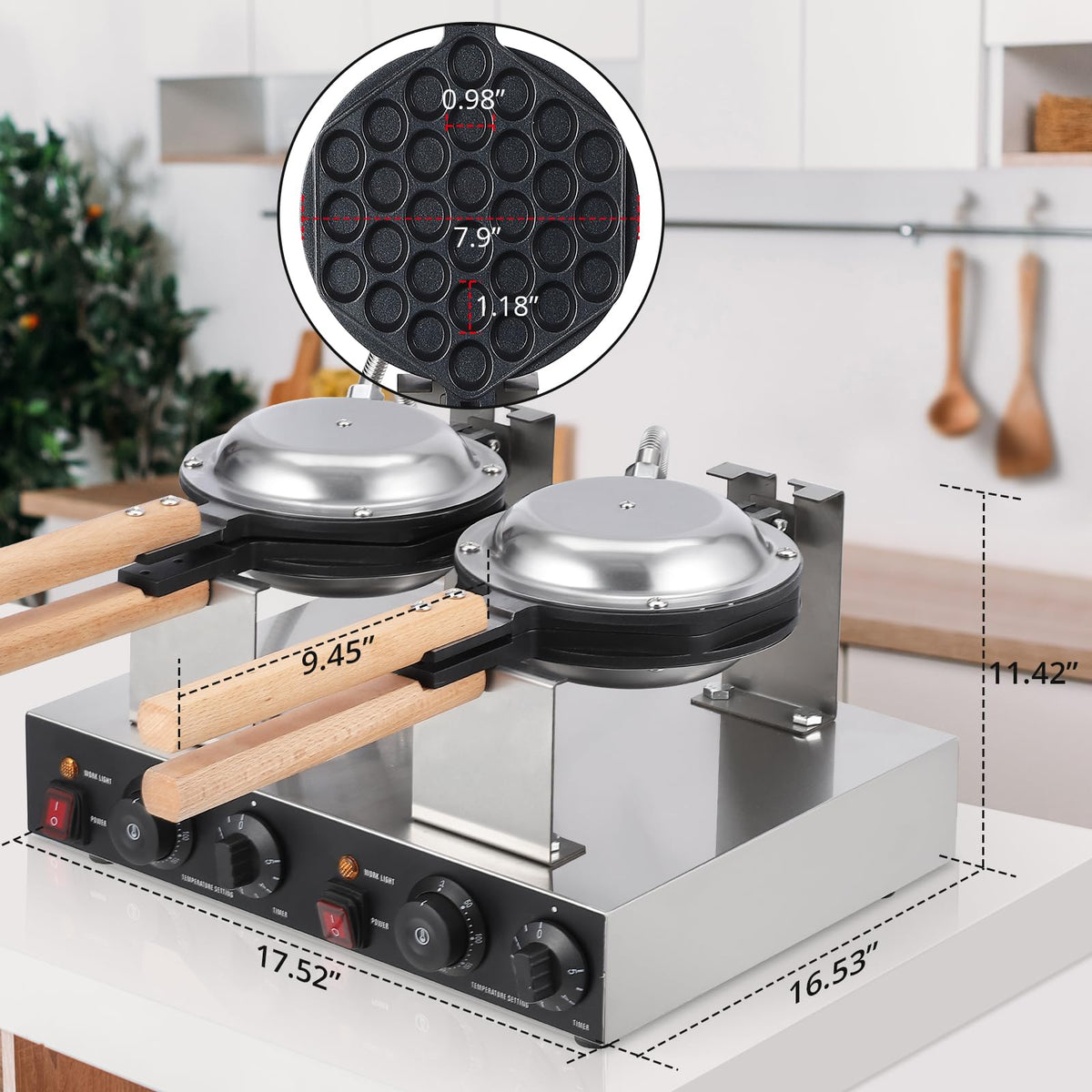 Garvee Electric Bubble Waffle Maker, 2800W Round Waffle Iron Bubble Waffle Maker Non-Stick Egg Machine for Home and Commercial Use, Double