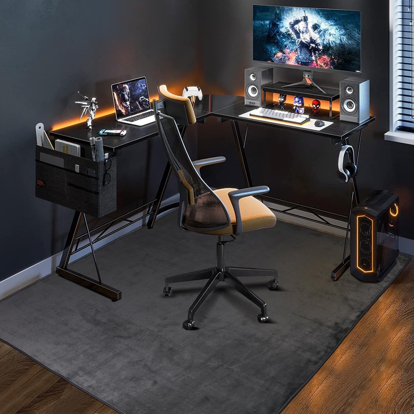 QQpony Office Chair Mat, 75" x 60" Large Chair Mat for Hard Floors, Flannel Fabric Area Rug for Hard Surface, Floor Protector Under Desk Mat for Home Office (Dark Grey)