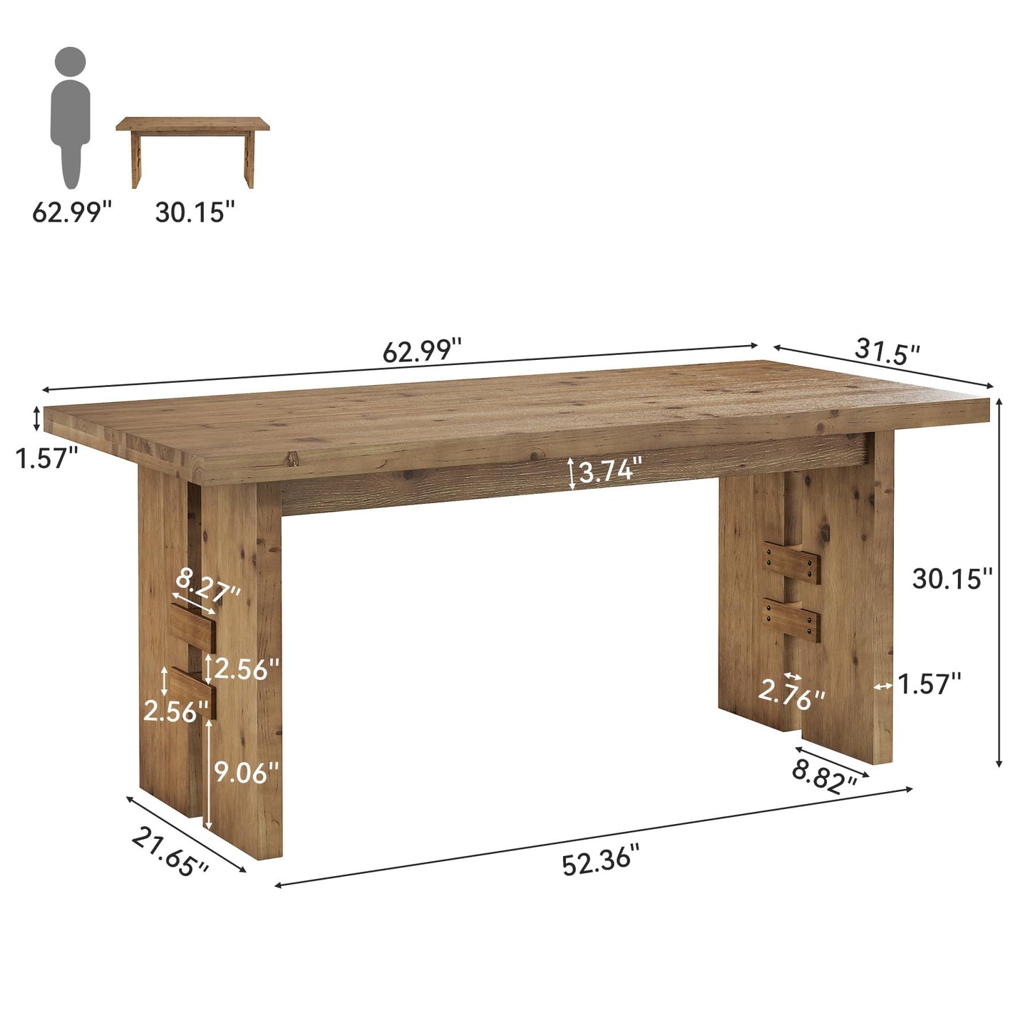 TRIBEWOOD 63-Inch Executive Desk, Solid Wood Office Computer Desk with Large Tabletop, Farmhouse Writing Conference Table Workstation for Home Office, Rustic Brown